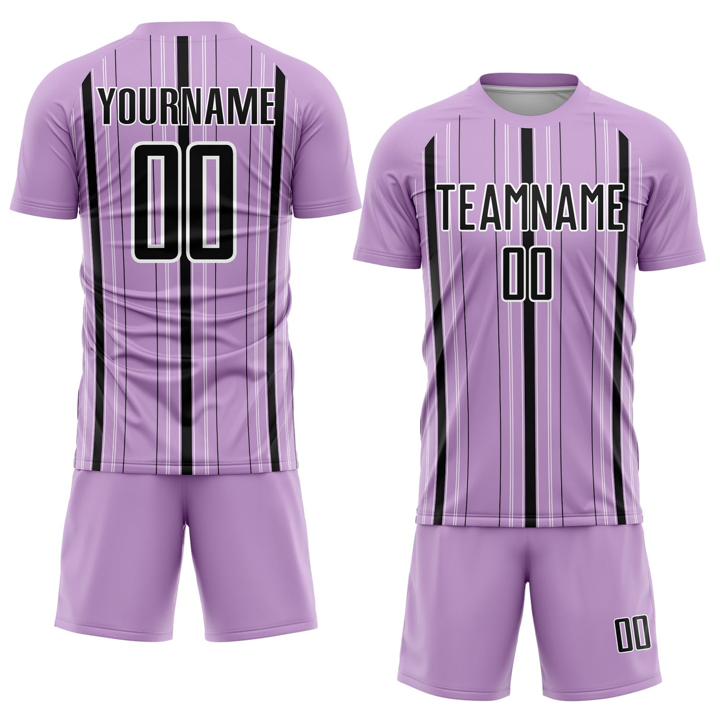 Custom Light Purple Black-White Stripe Sublimation Soccer Uniform Jersey view 2