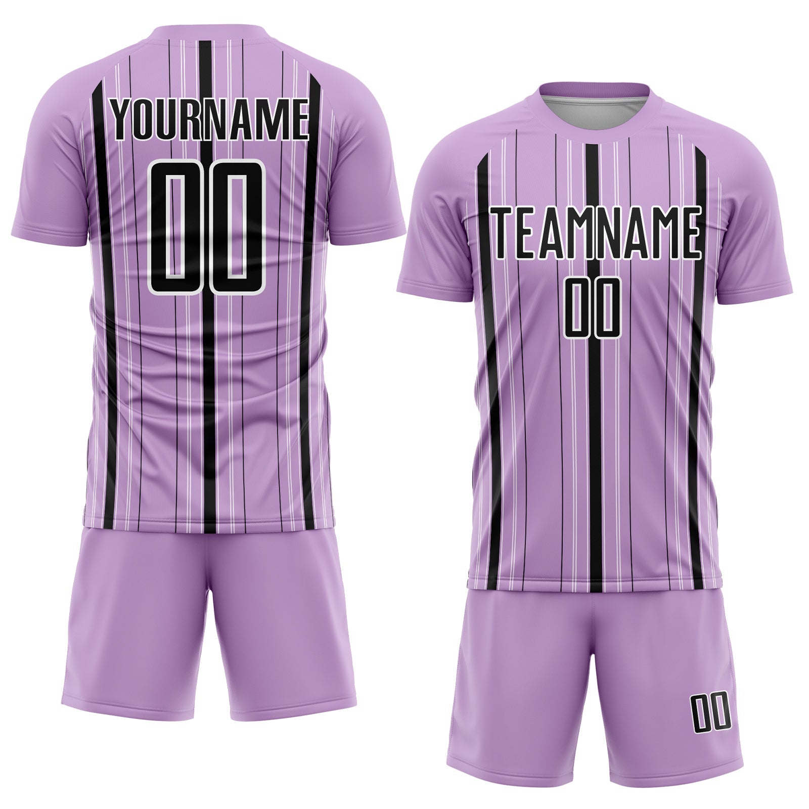 Custom Light Purple Black-White Stripe Sublimation Soccer Uniform Jersey view 2