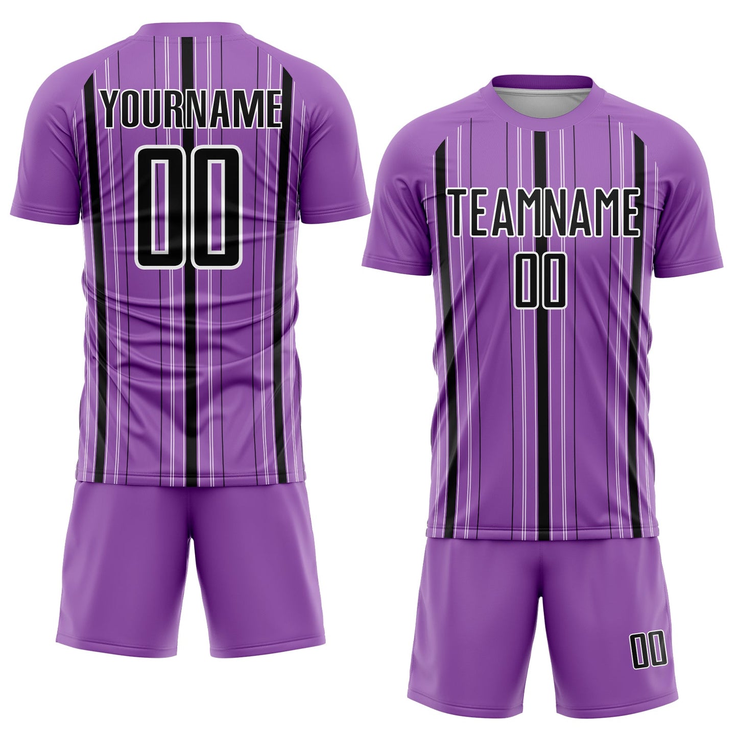 Custom Medium Purple Black-White Stripe Sublimation Soccer Uniform Jersey view 2