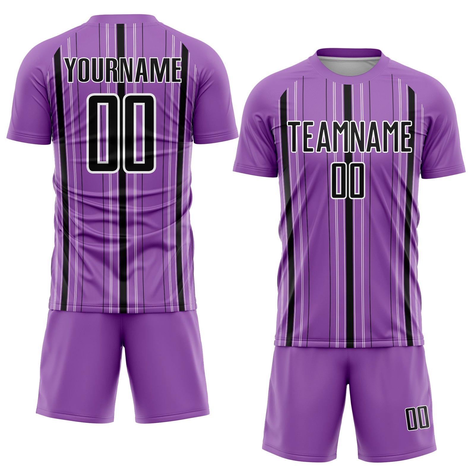 Custom Medium Purple Black-White Stripe Sublimation Soccer Uniform Jersey view 2
