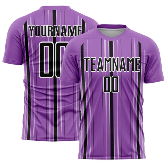 Custom Medium Purple Black-White Stripe Sublimation Soccer Uniform Jersey - Main View