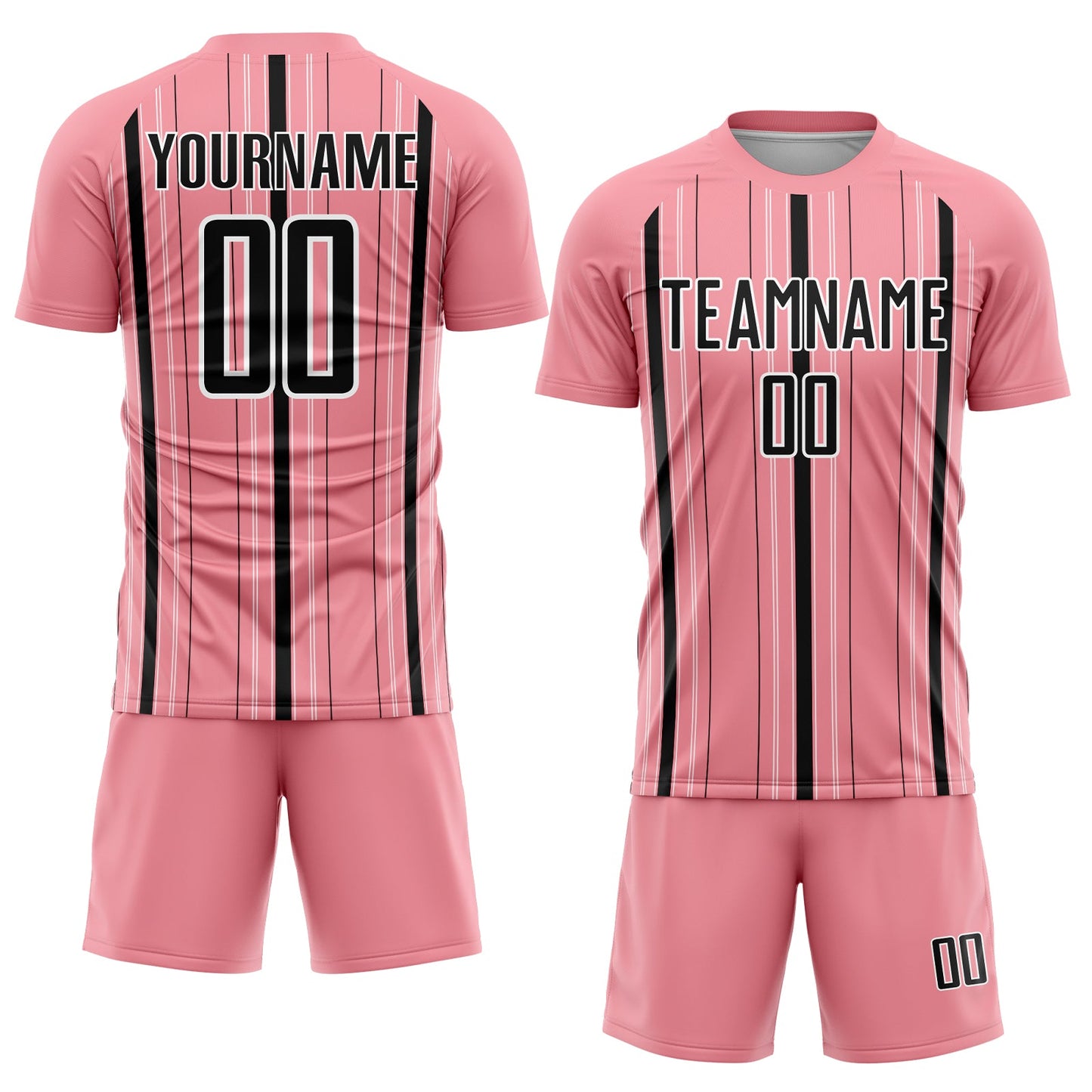Custom Medium Pink Black-White Stripe Sublimation Soccer Uniform Jersey view 2