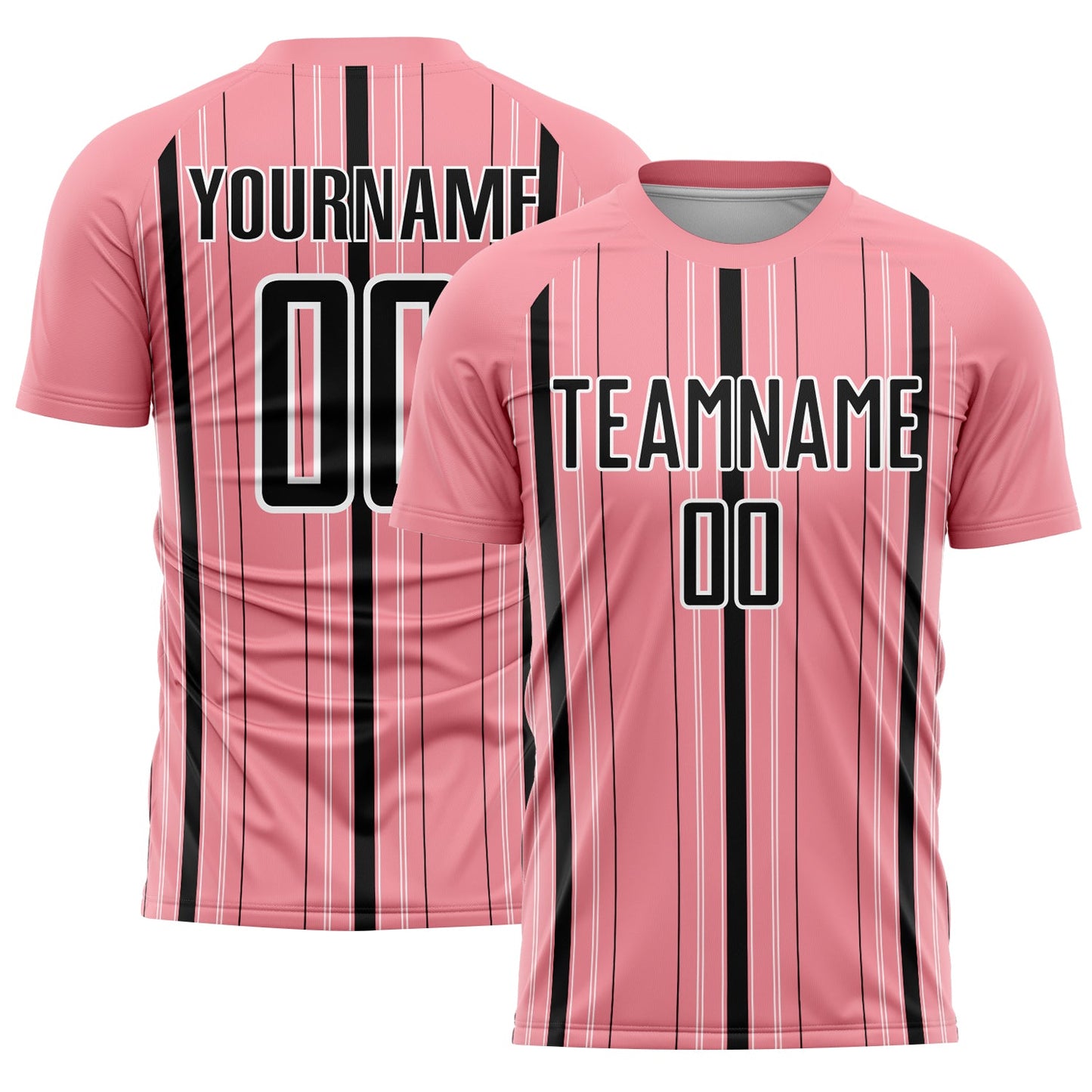 Custom Medium Pink Black-White Stripe Sublimation Soccer Uniform Jersey - Main View