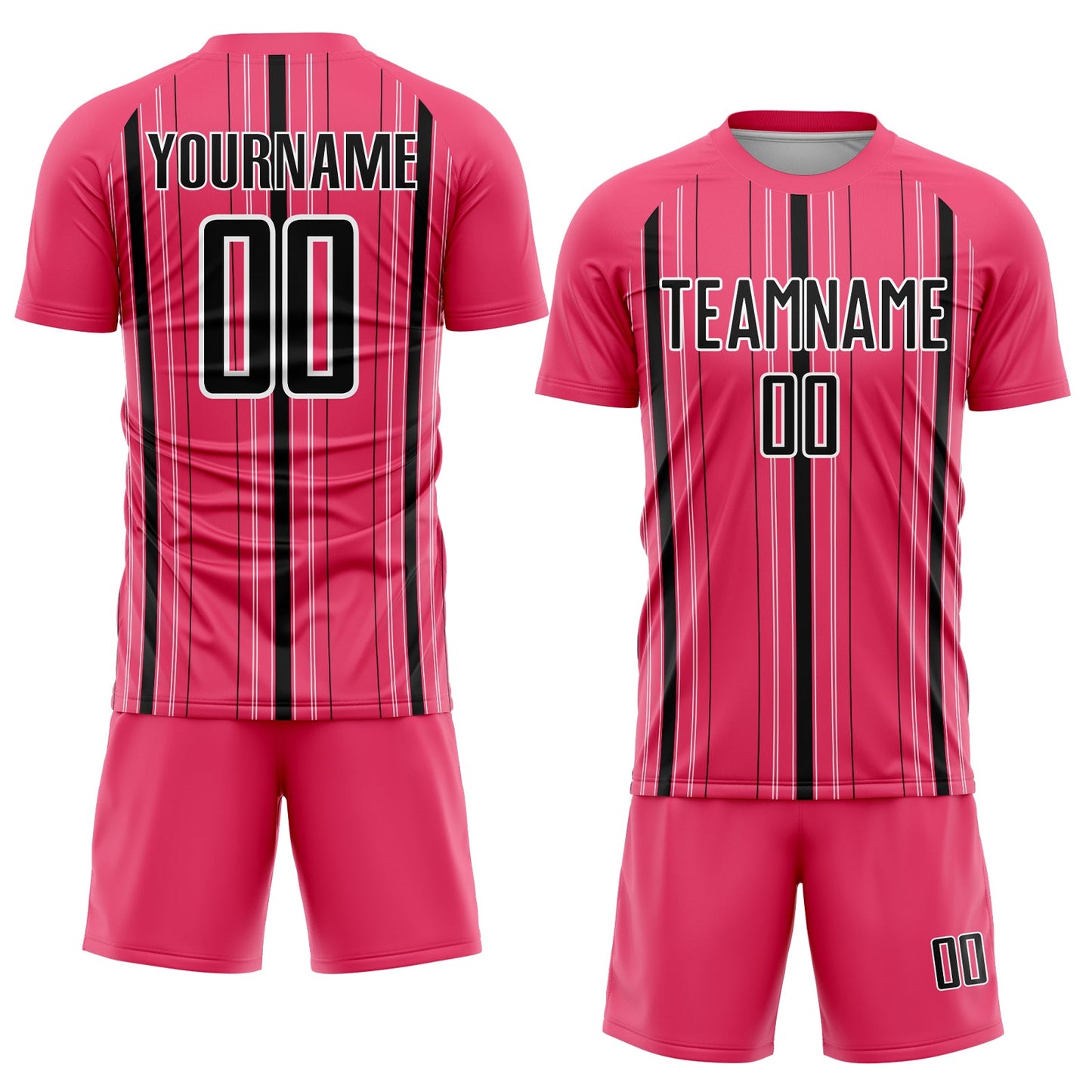 Custom Neon Pink Black-White Stripe Sublimation Soccer Uniform Jersey view 2