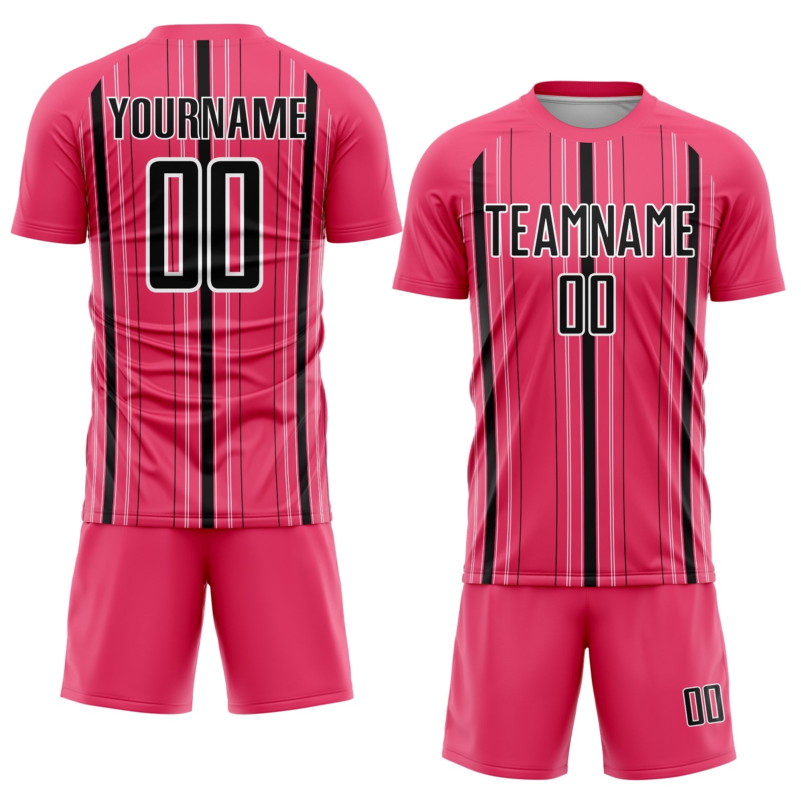 Custom Neon Pink Black-White Stripe Sublimation Soccer Uniform Jersey view 2