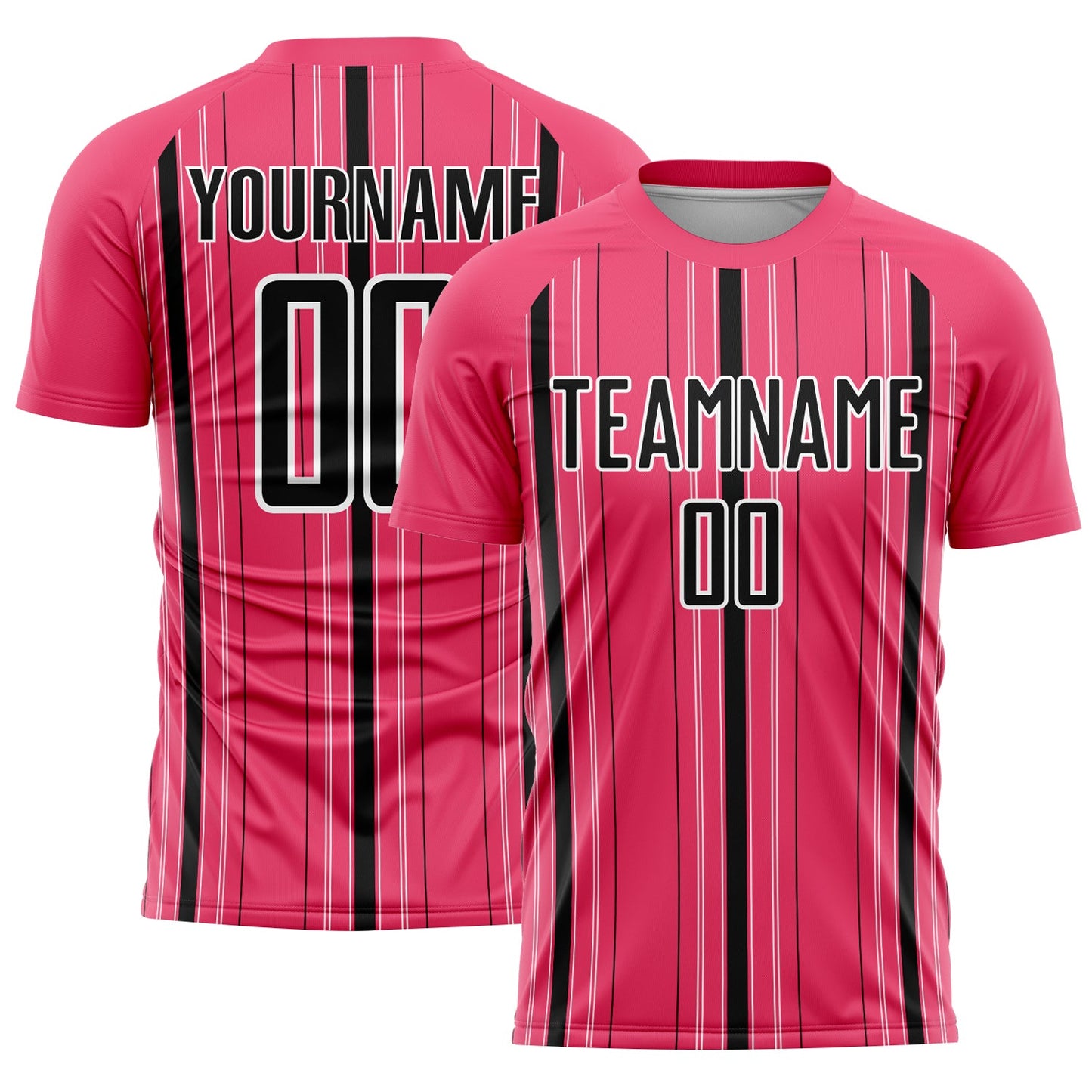 Custom Neon Pink Black-White Stripe Sublimation Soccer Uniform Jersey - Main View