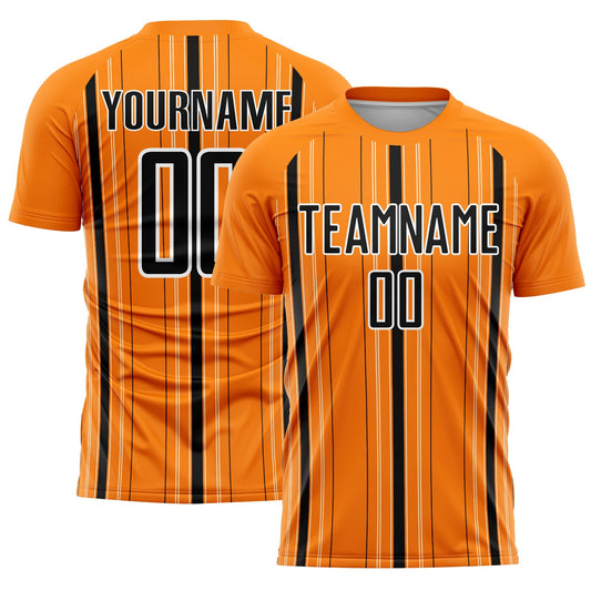 Custom Bay Orange Black-White Stripe Sublimation Soccer Uniform Jersey - Main View