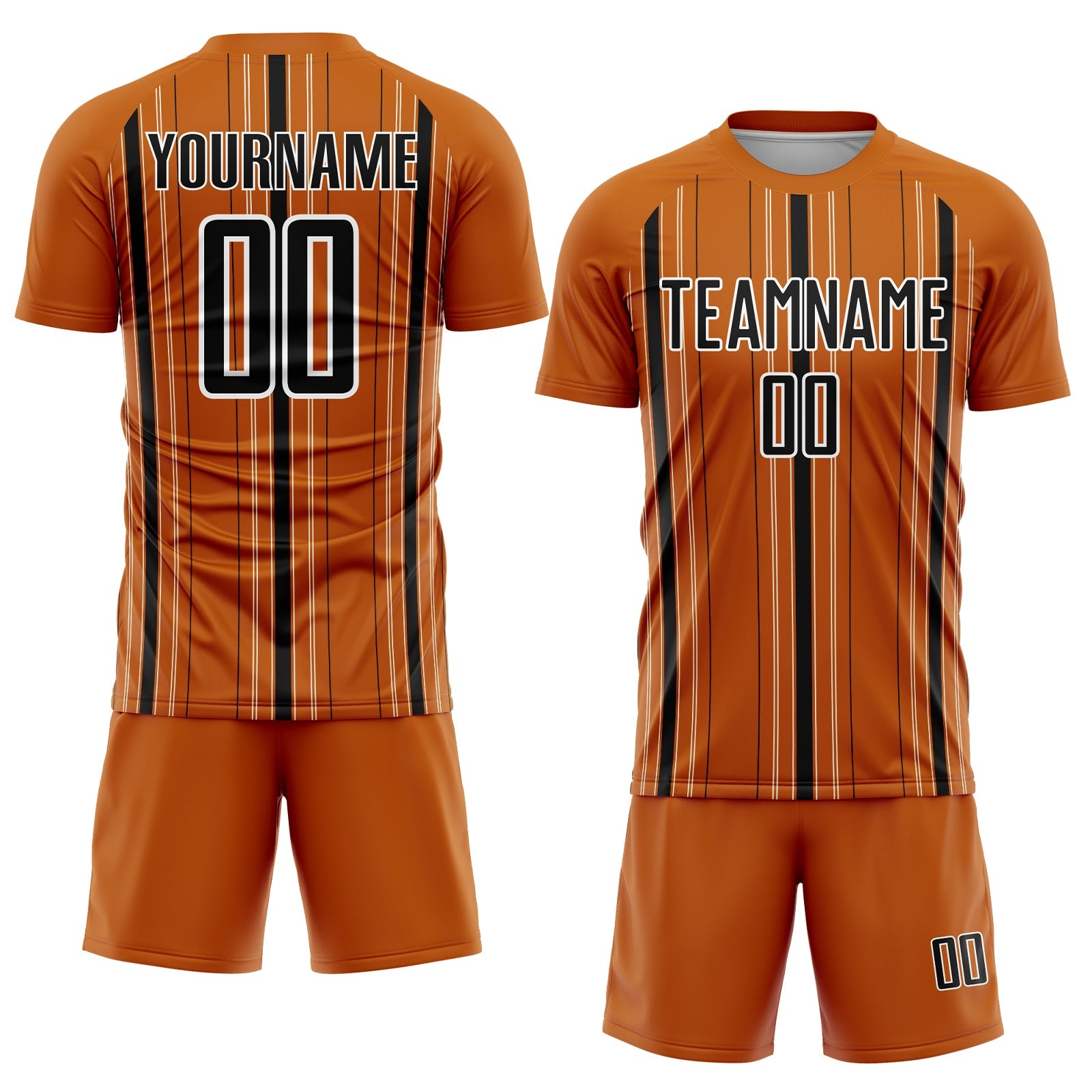 Custom Texas Orange Black-White Stripe Sublimation Soccer Uniform Jersey view 2