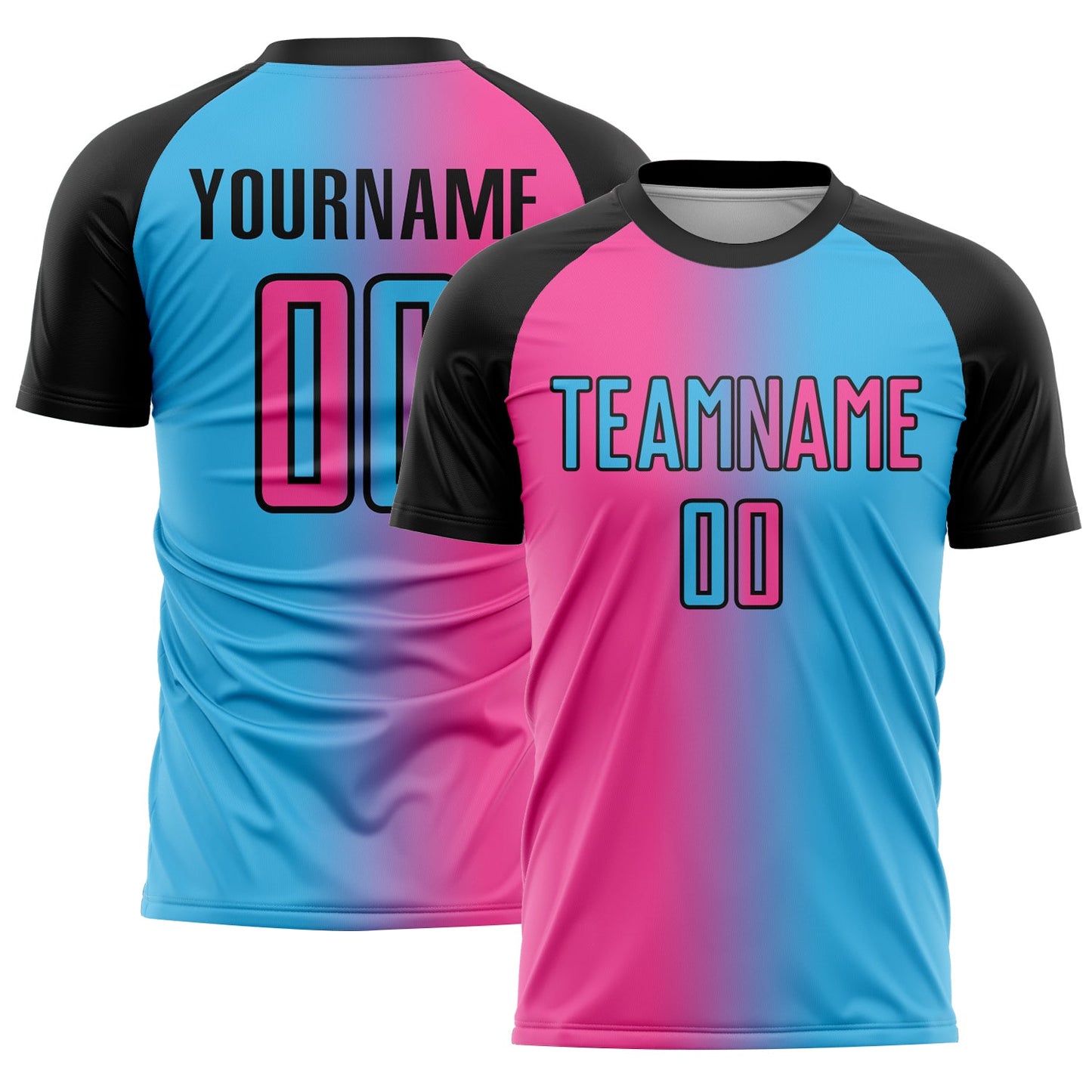 Custom Sky Blue Pink-Black Sublimation Gradient Fashion Soccer Uniform Jersey - Main View