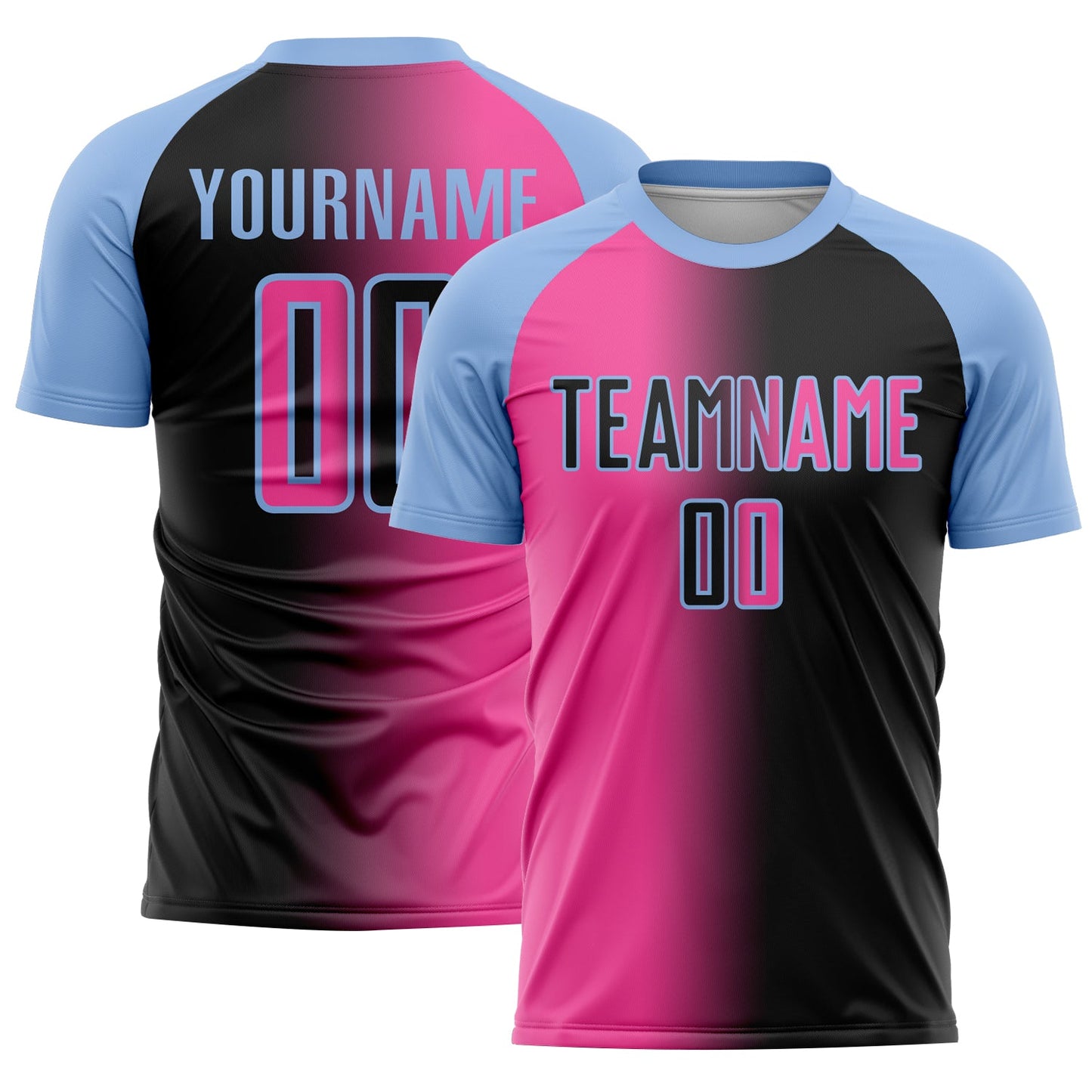 Custom Black Pink-Light Blue Sublimation Gradient Fashion Soccer Uniform Jersey - Main View