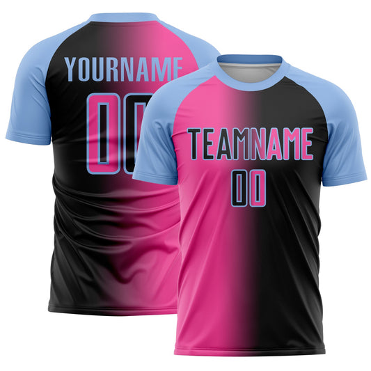 Custom Black Pink-Light Blue Sublimation Gradient Fashion Soccer Uniform Jersey - Main View