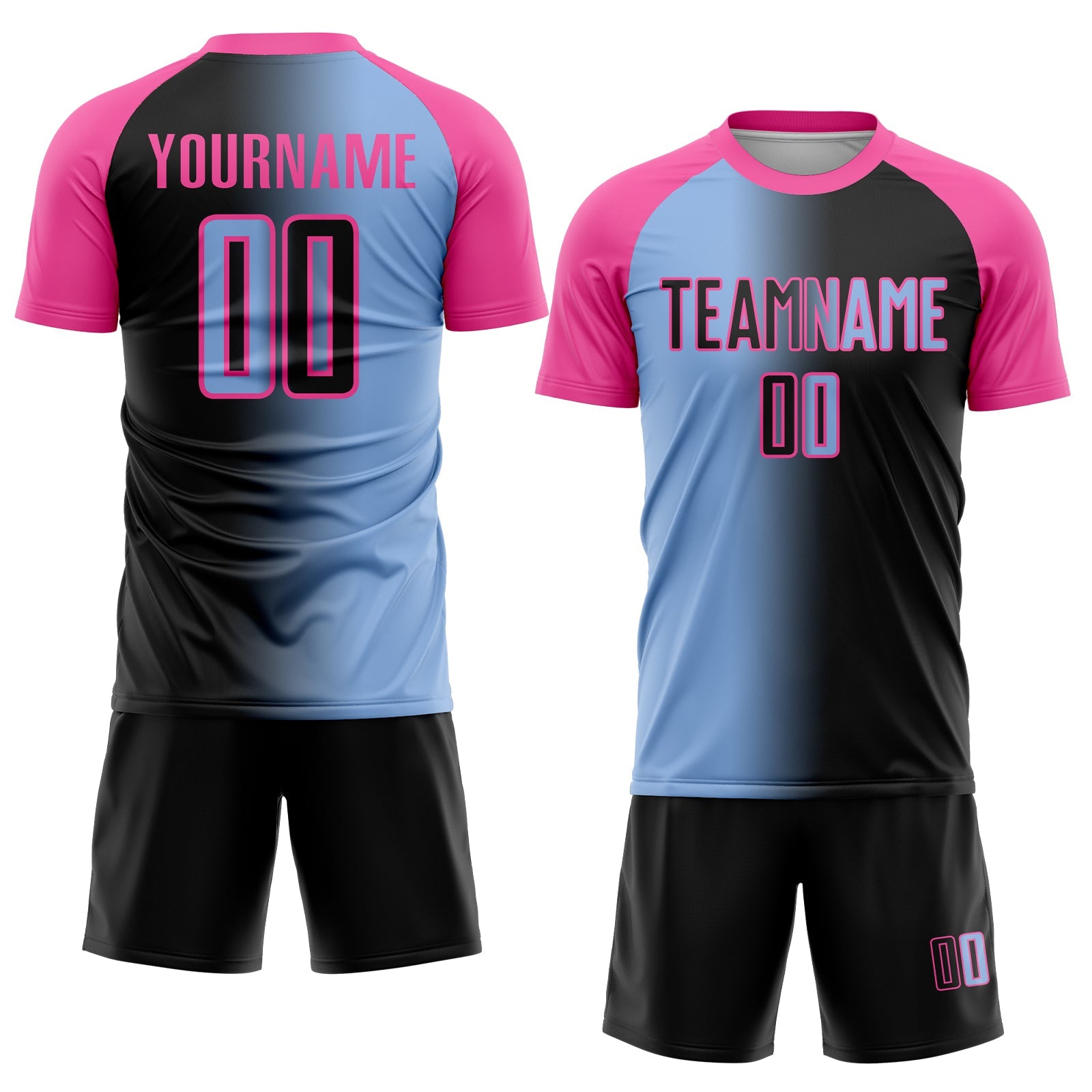 Custom Black Light Blue-Pink Sublimation Gradient Fashion Soccer Uniform Jersey view 2
