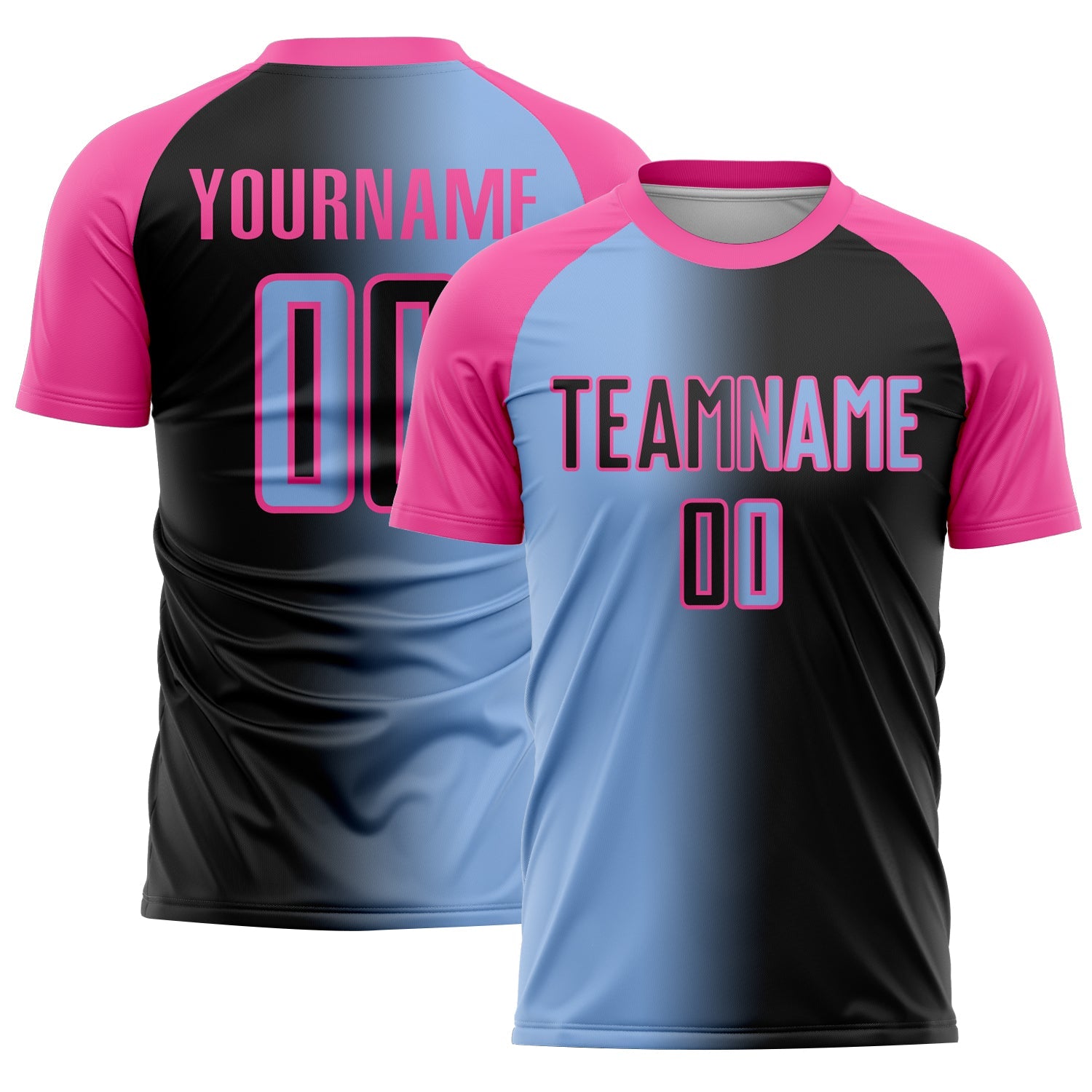 Custom Black Light Blue-Pink Sublimation Gradient Fashion Soccer Uniform Jersey - Main View