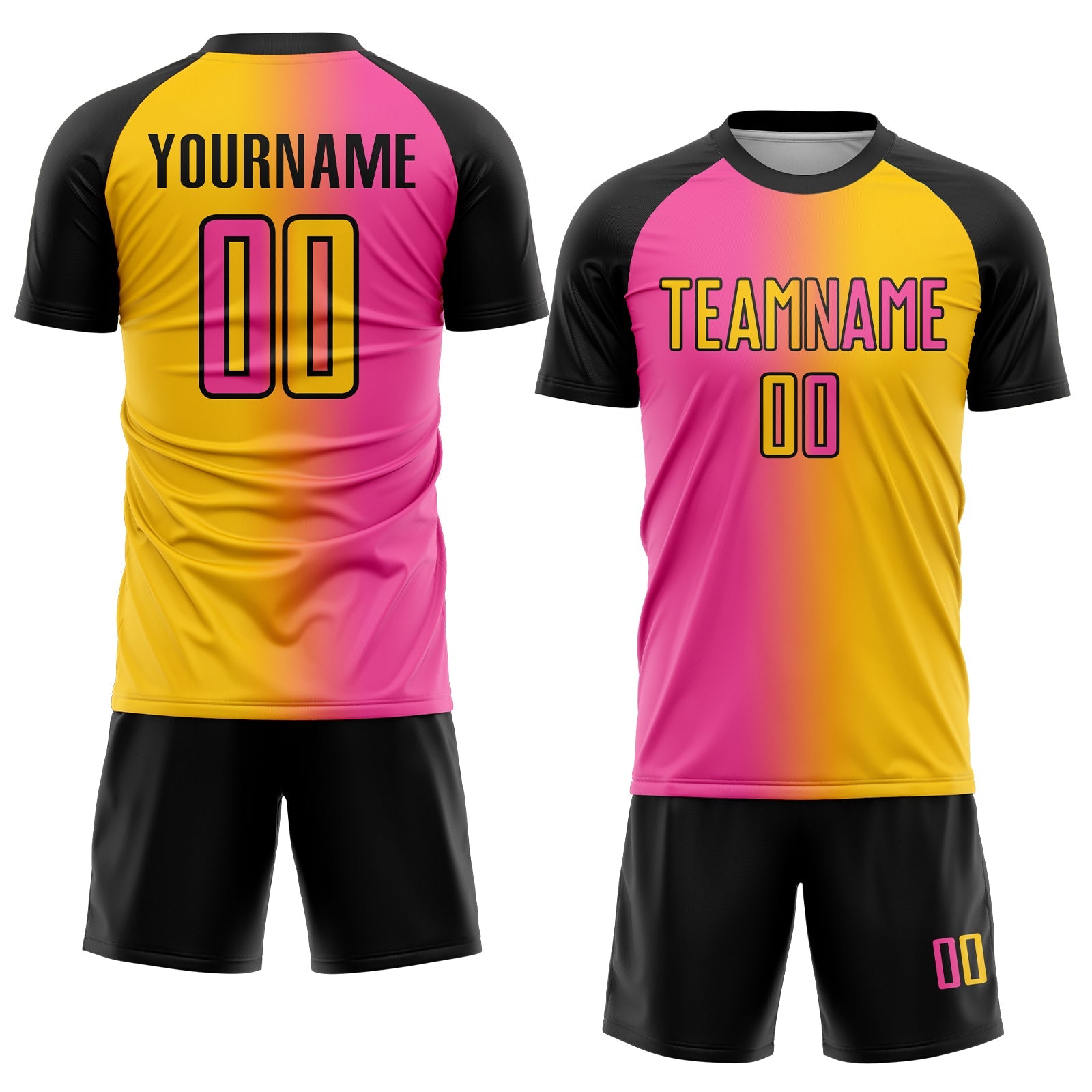 Custom Yellow Pink-Black Sublimation Gradient Fashion Soccer Uniform Jersey view 2