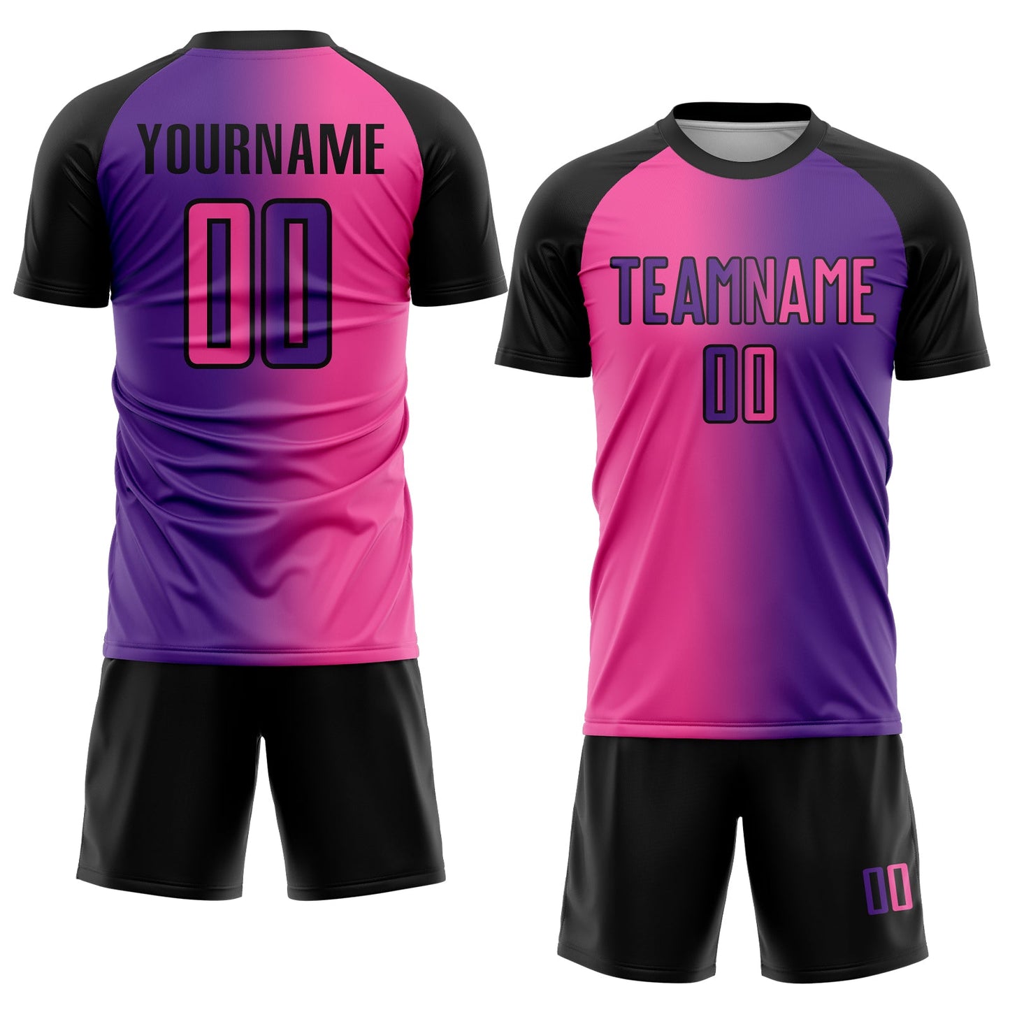 Custom Purple Pink-Black Sublimation Gradient Fashion Soccer Uniform Jersey view 2