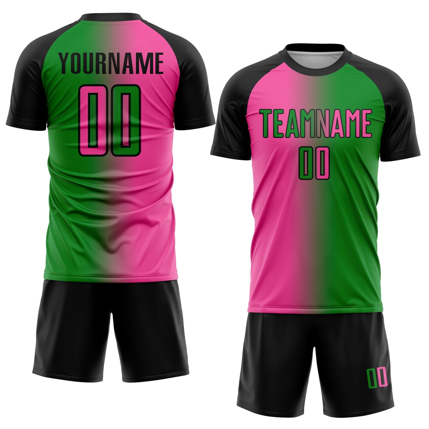 Custom Grass Green Pink-Black Sublimation Gradient Fashion Soccer Uniform Jersey view 2