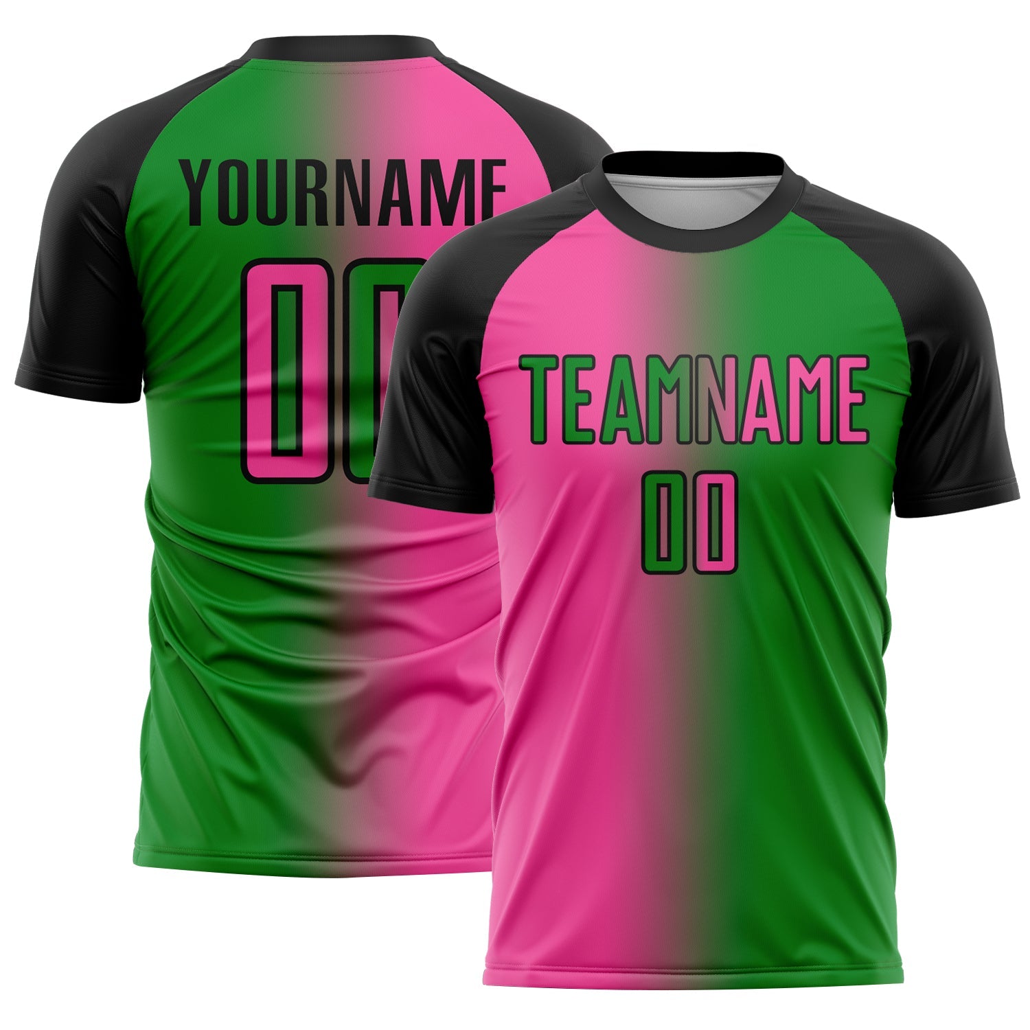 Custom Grass Green Pink-Black Sublimation Gradient Fashion Soccer Uniform Jersey - Main View