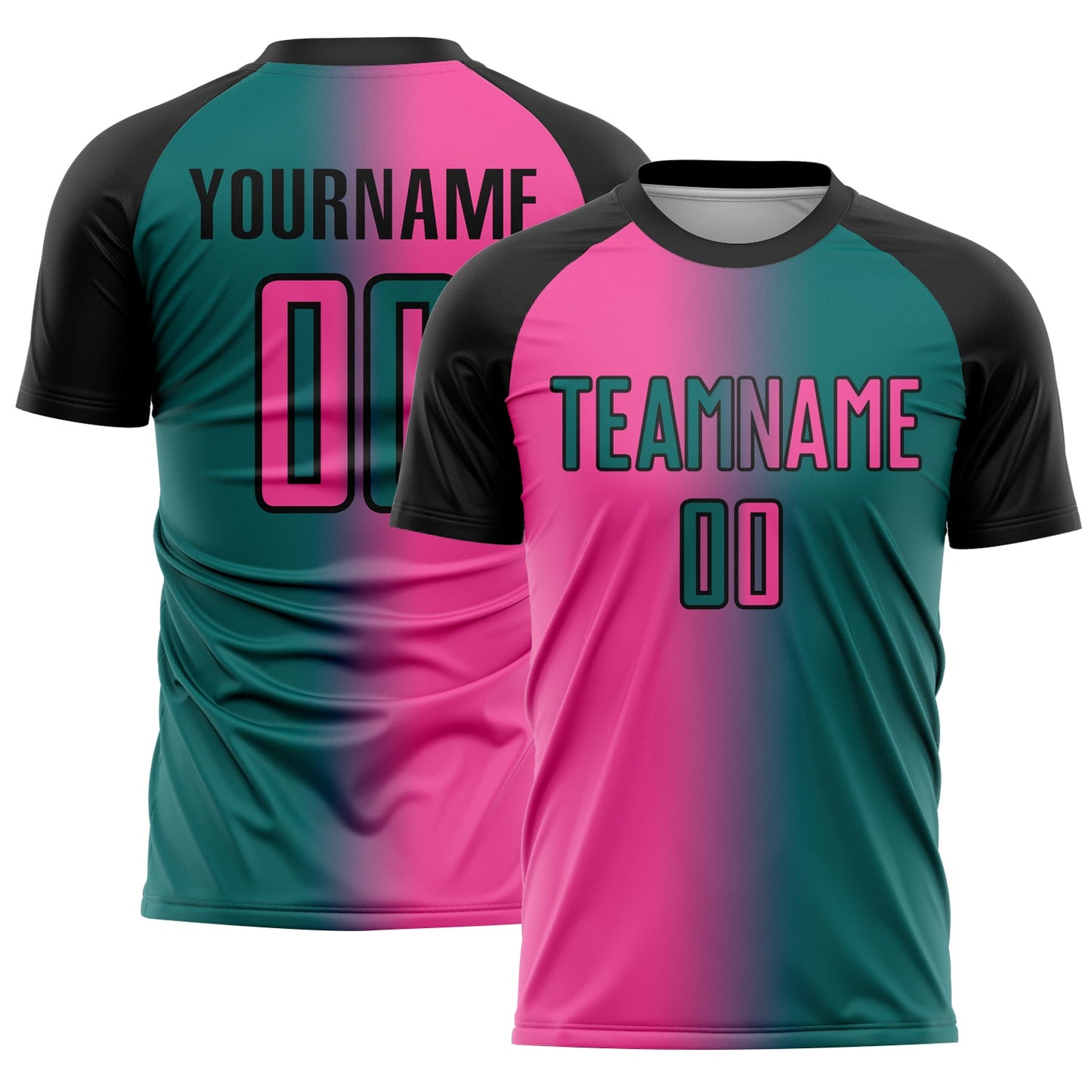 Custom Teal Pink-Black Sublimation Gradient Fashion Soccer Uniform Jersey - Main View