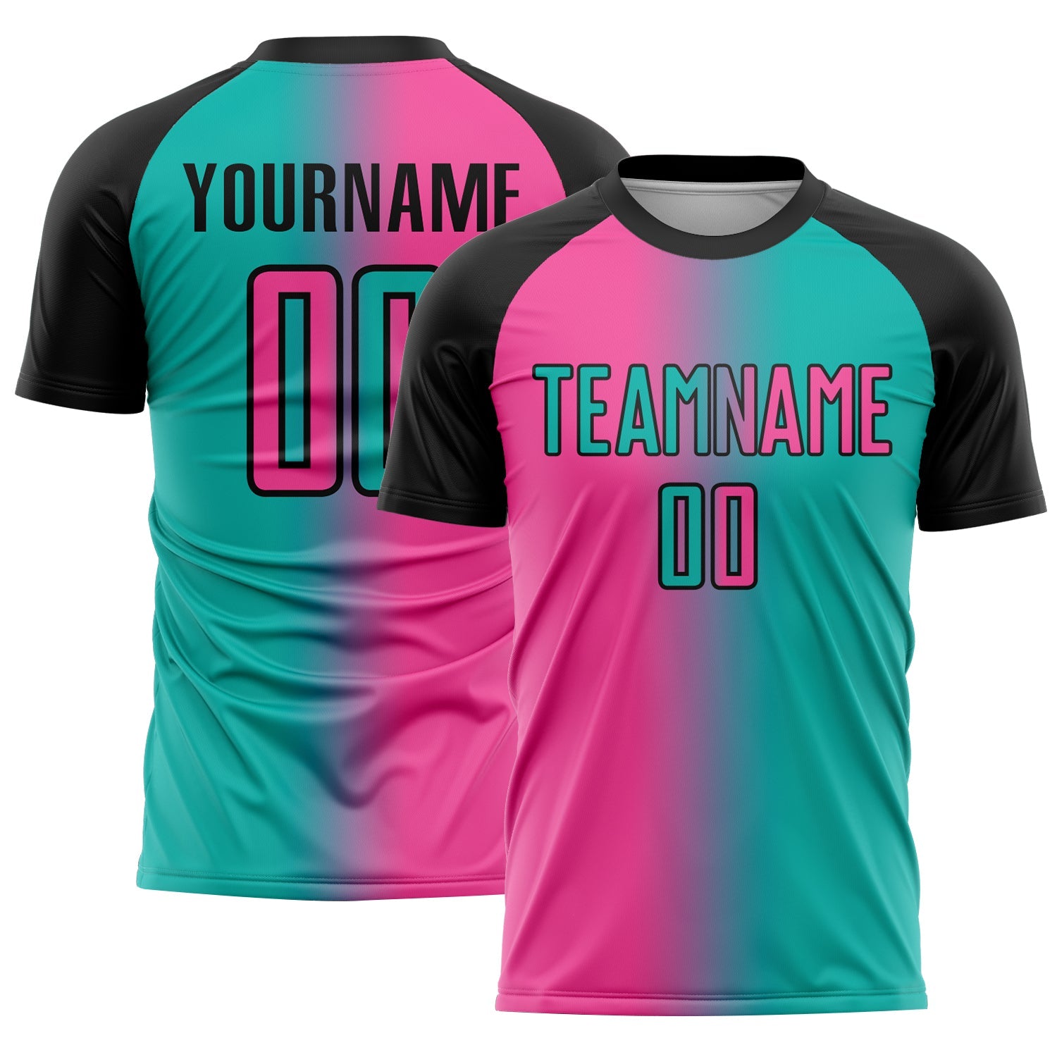 Custom Aqua Pink-Black Sublimation Gradient Fashion Soccer Uniform Jersey - Main View