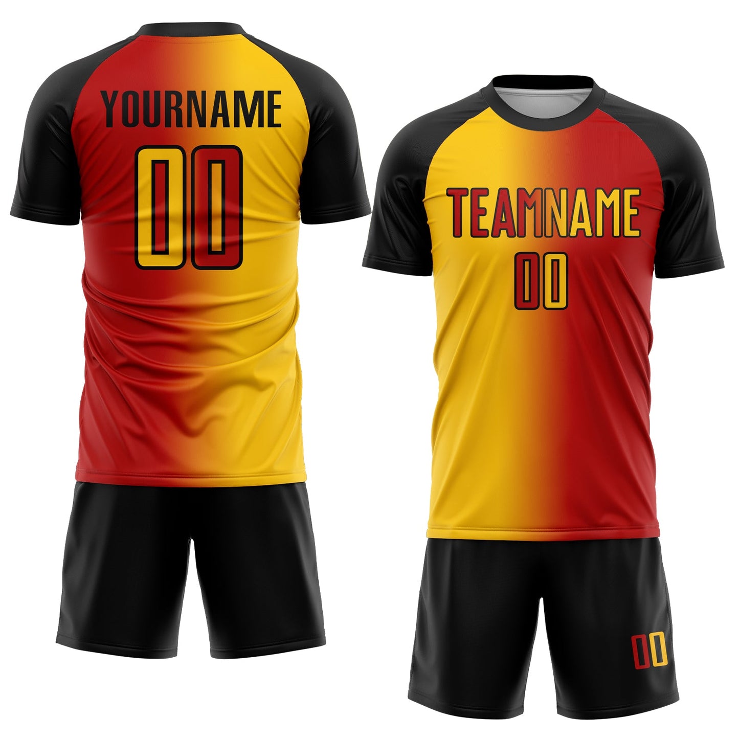 Custom Red Yellow-Black Sublimation Gradient Fashion Soccer Uniform Jersey view 2