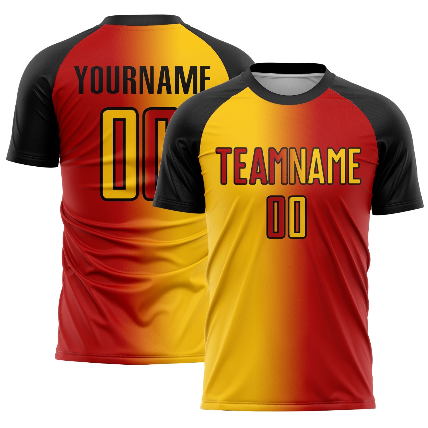 Custom Red Yellow-Black Sublimation Gradient Fashion Soccer Uniform Jersey - Main View