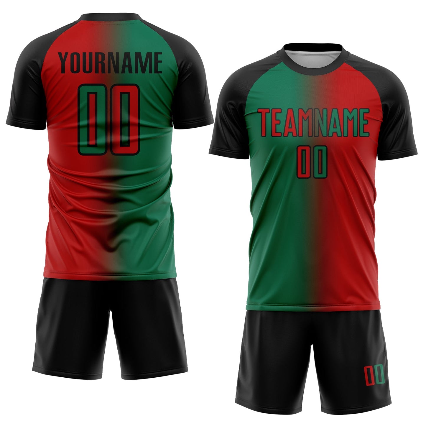 Custom Red Kelly Green-Black Sublimation Gradient Fashion Soccer Uniform Jersey view 2