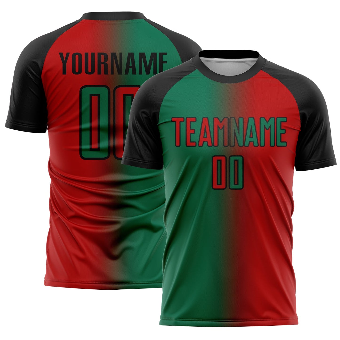 Custom Red Kelly Green-Black Sublimation Gradient Fashion Soccer Uniform Jersey - Main View