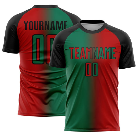 Custom Red Kelly Green-Black Sublimation Gradient Fashion Soccer Uniform Jersey - Main View