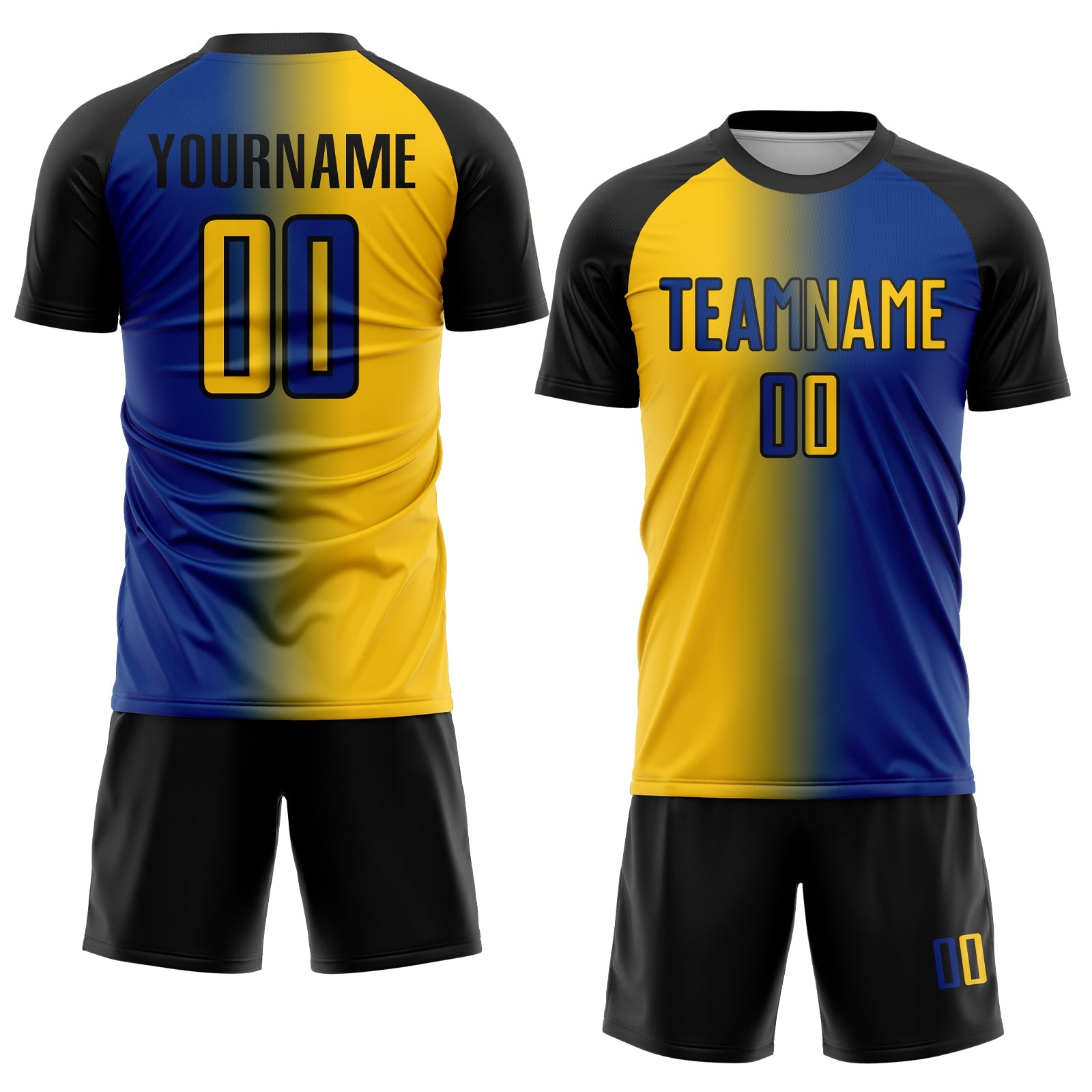Custom Royal Yellow-Black Sublimation Gradient Fashion Soccer Uniform Jersey view 2