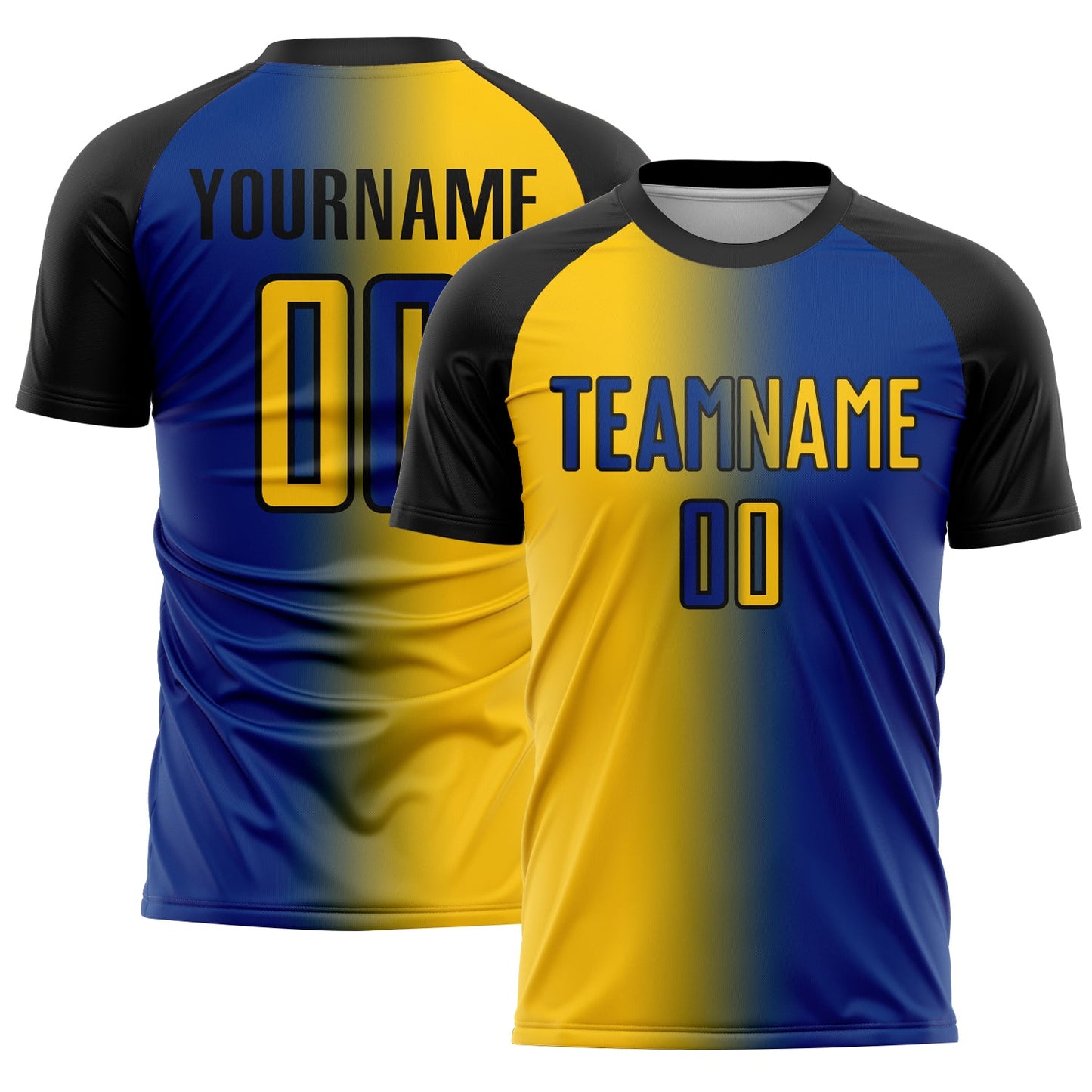 Custom Royal Yellow-Black Sublimation Gradient Fashion Soccer Uniform Jersey - Main View