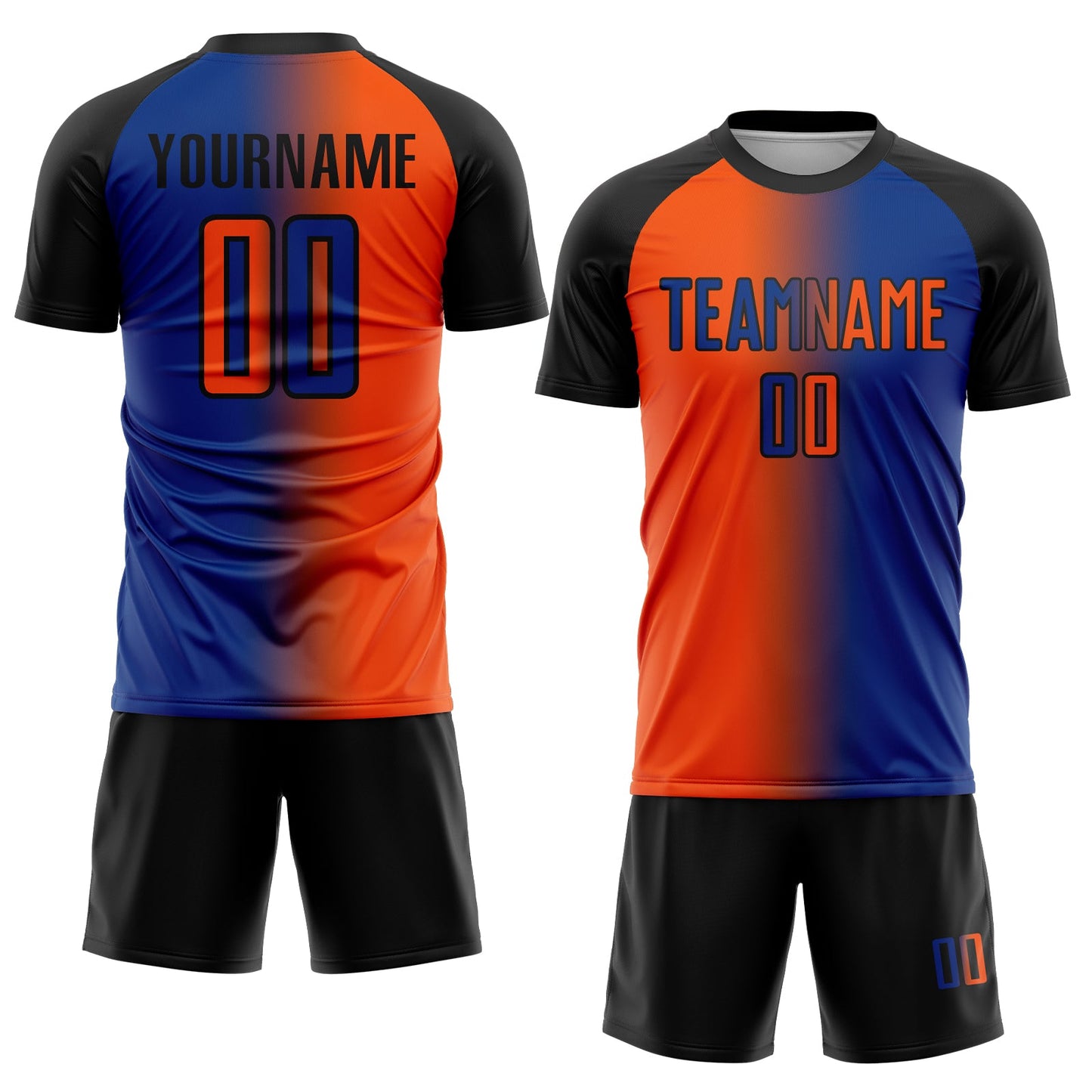 Custom Royal Orange-Black Sublimation Gradient Fashion Soccer Uniform Jersey view 2