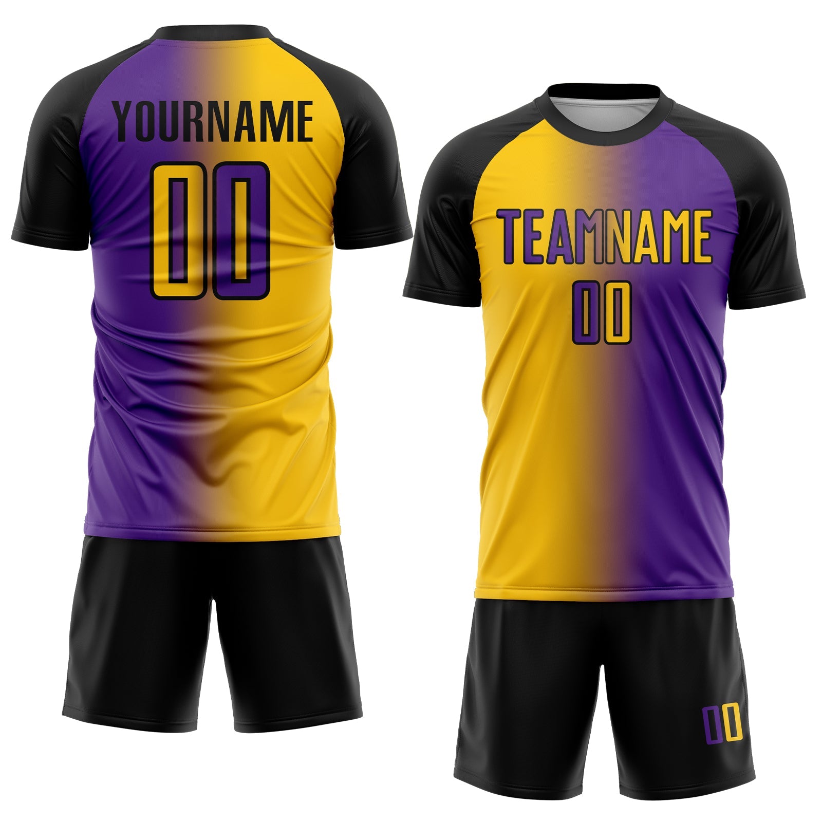 Custom Purple Yellow-Black Sublimation Gradient Fashion Soccer Uniform Jersey view 2