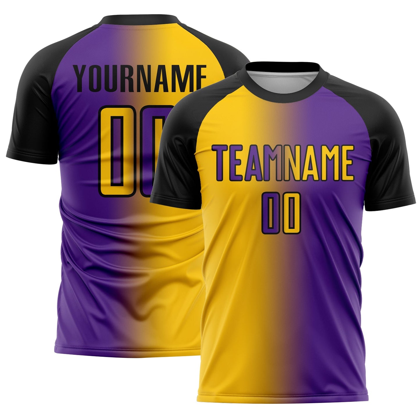 Custom Purple Yellow-Black Sublimation Gradient Fashion Soccer Uniform Jersey - Main View