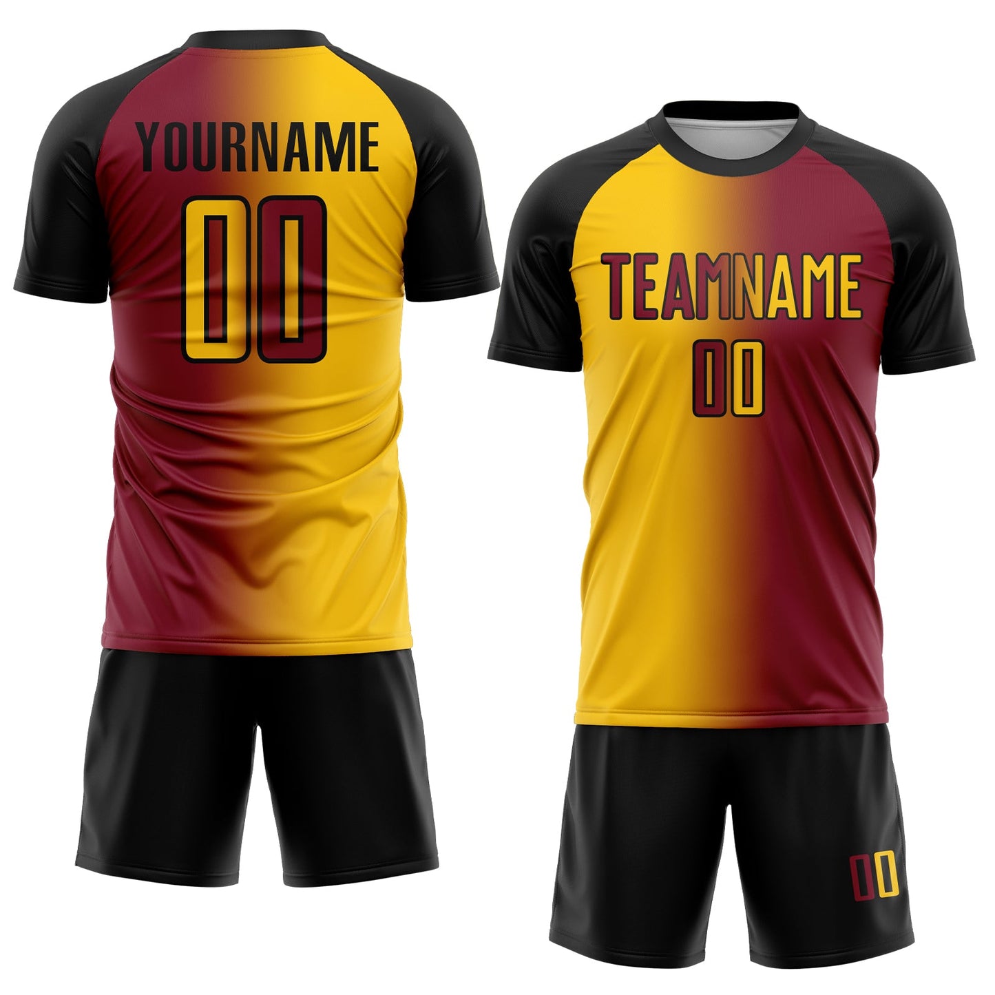 Custom Crimson Yellow-Black Sublimation Gradient Fashion Soccer Uniform Jersey view 2