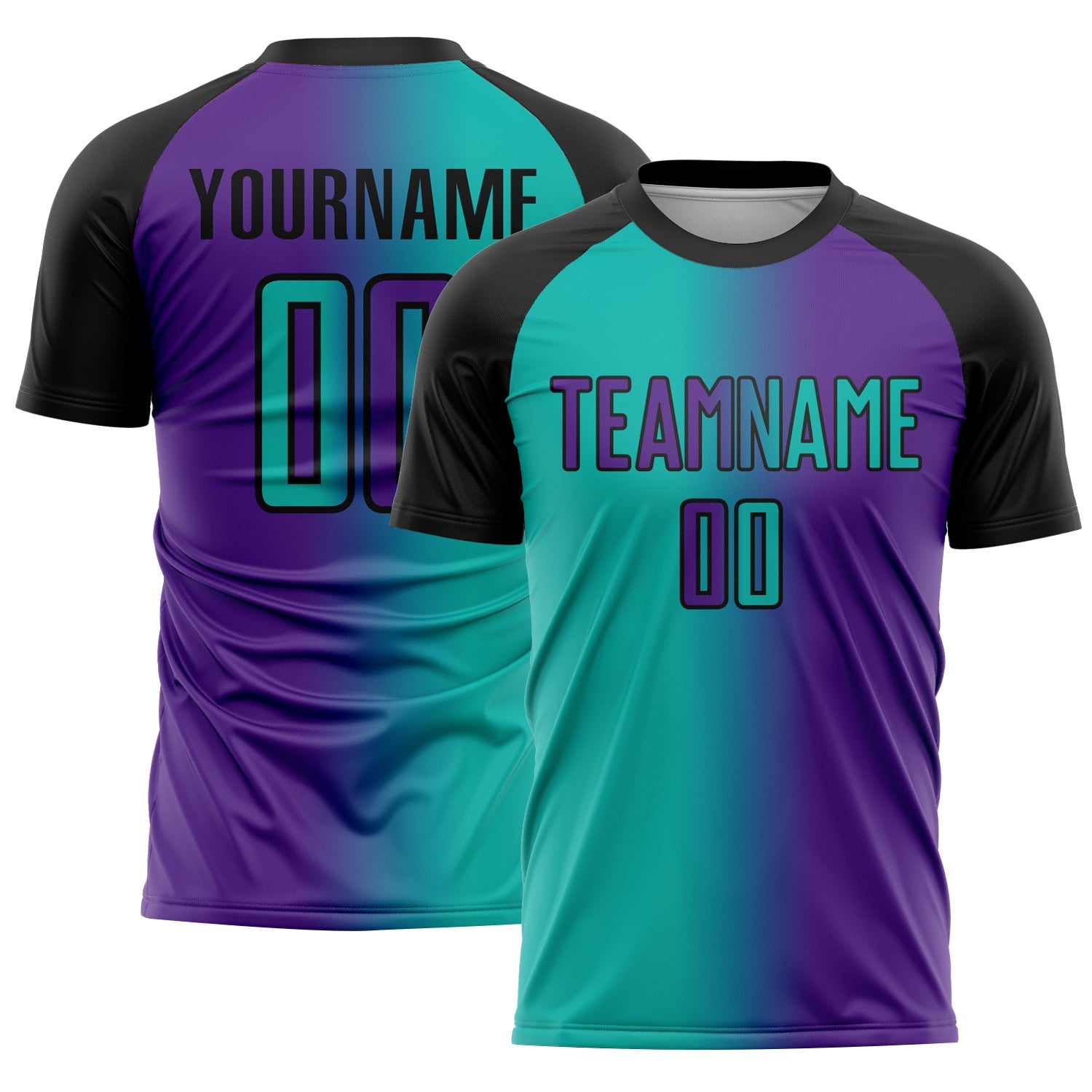 Custom Purple Aqua-Black Sublimation Gradient Fashion Soccer Uniform Jersey - Main View