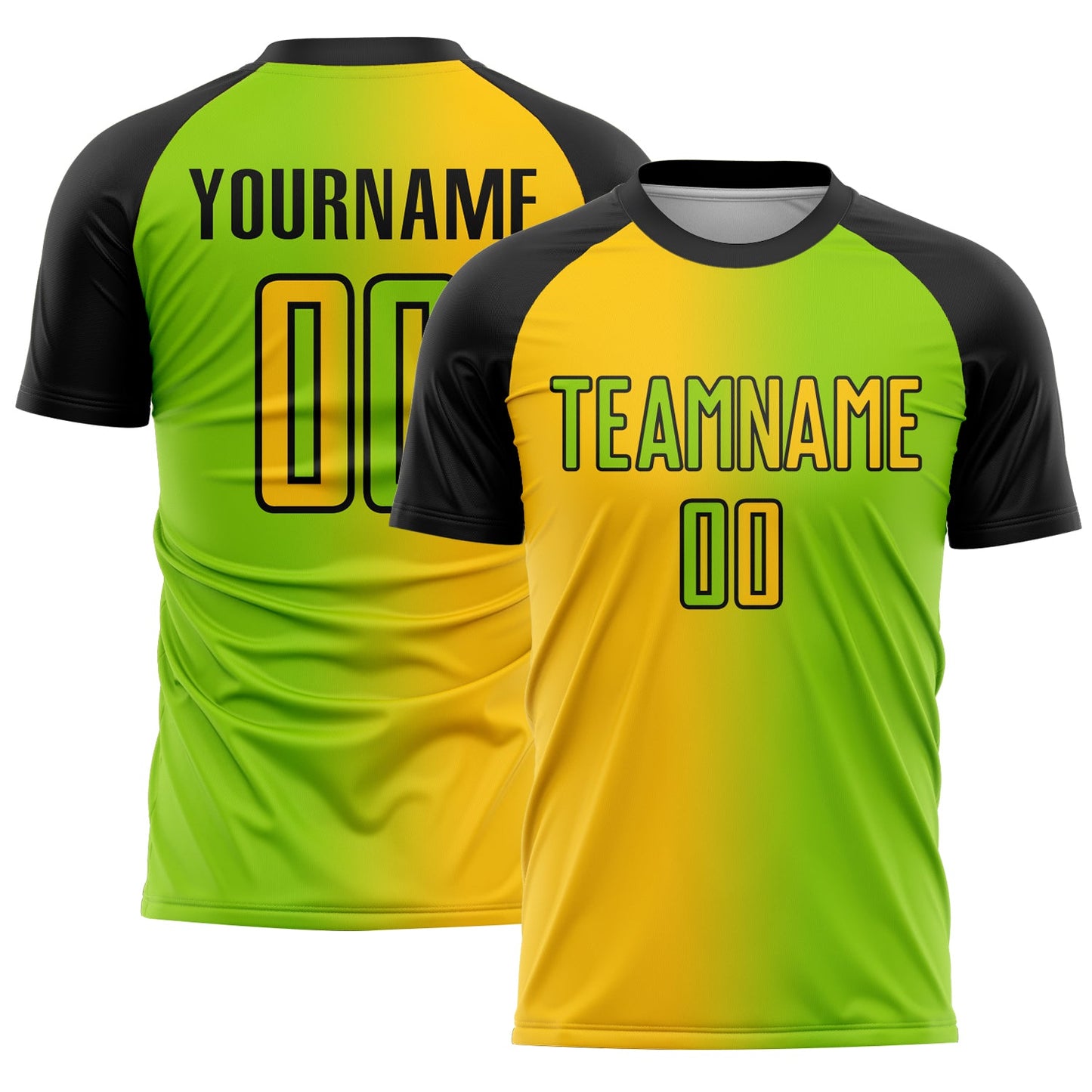Custom Neon Green Yellow-Black Sublimation Gradient Fashion Soccer Uniform Jersey - Main View