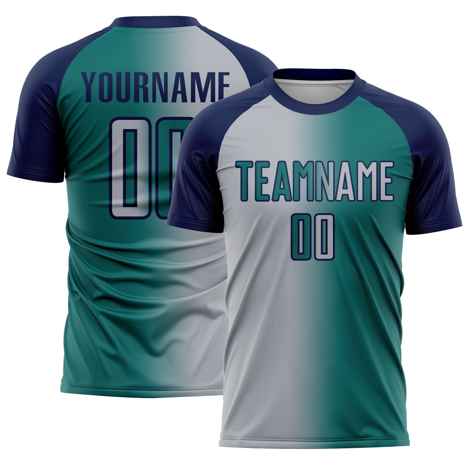 Custom Teal Gray-Navy Sublimation Gradient Fashion Soccer Uniform Jersey - Main View