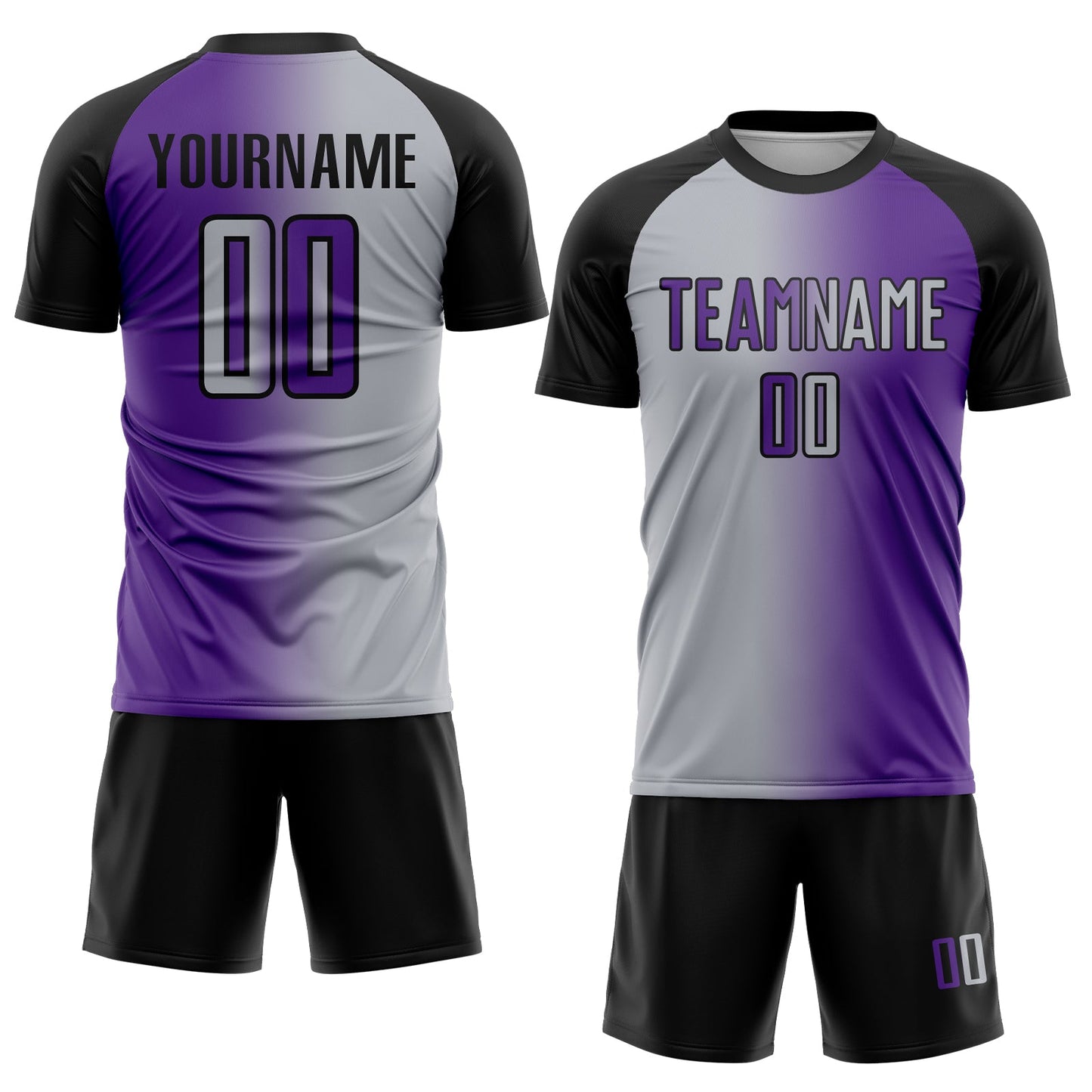 Custom Purple Gray-Black Sublimation Gradient Fashion Soccer Uniform Jersey view 2