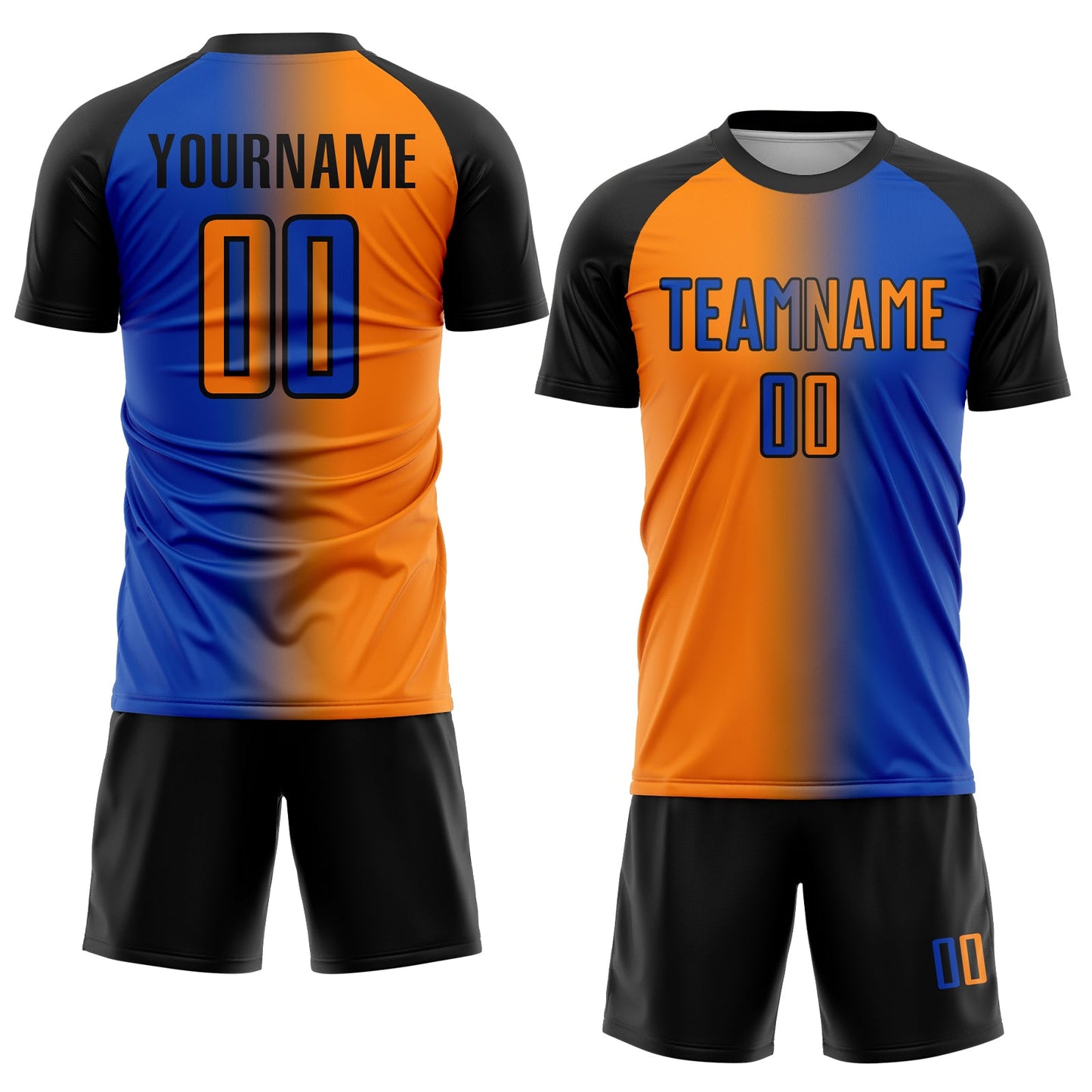 Custom Thunder Blue Bay Orange-Black Sublimation Gradient Fashion Soccer Uniform Jersey view 2