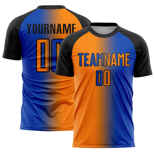 Custom Thunder Blue Bay Orange-Black Sublimation Gradient Fashion Soccer Uniform Jersey - Main View