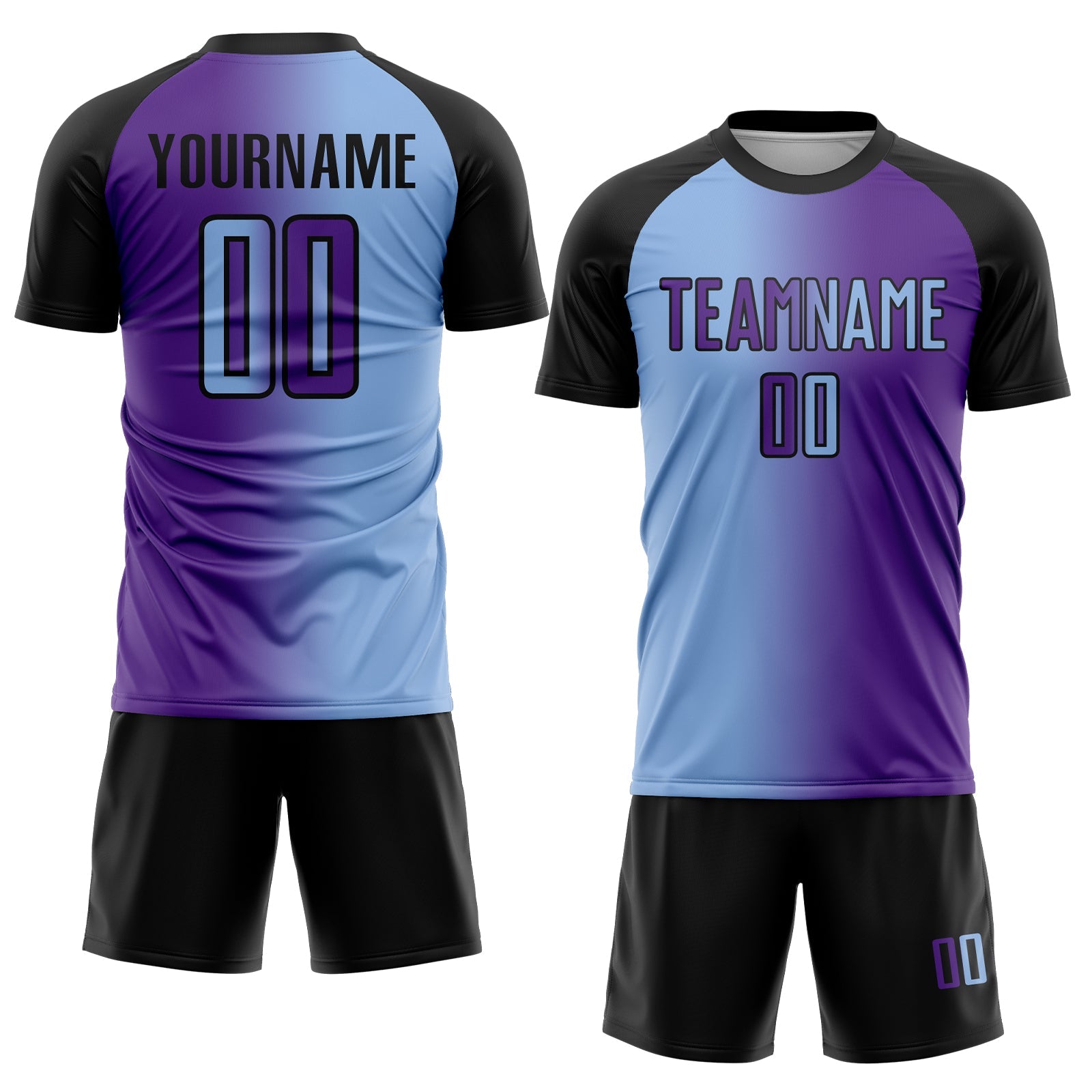 Custom Purple Light Blue-Black Sublimation Gradient Fashion Soccer Uniform Jersey view 2