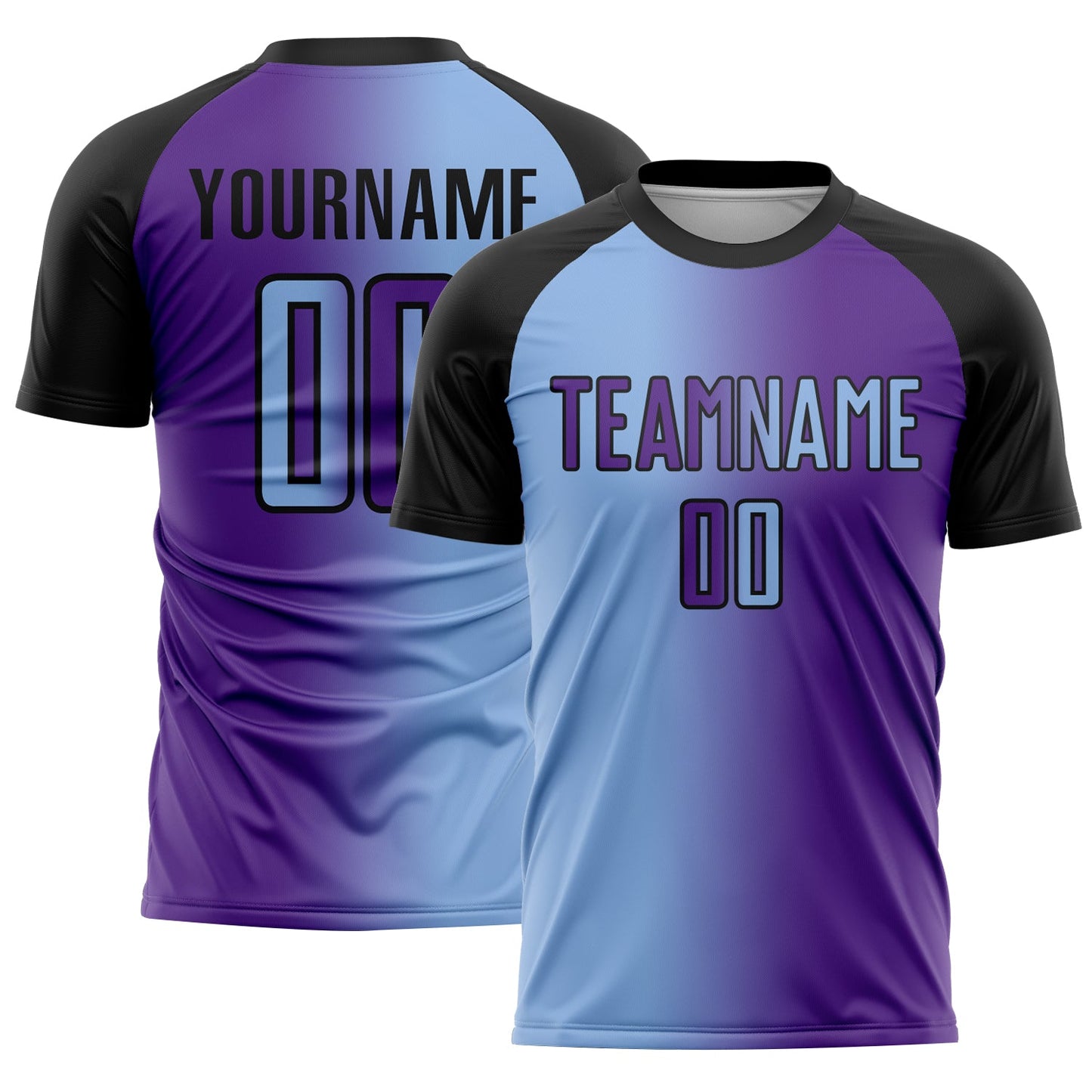 Custom Purple Light Blue-Black Sublimation Gradient Fashion Soccer Uniform Jersey - Main View