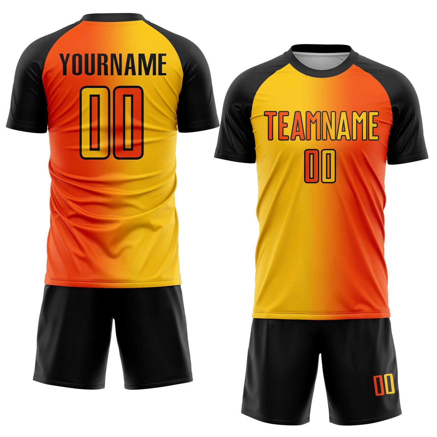 Custom Orange Yellow-Black Sublimation Gradient Fashion Soccer Uniform Jersey view 2