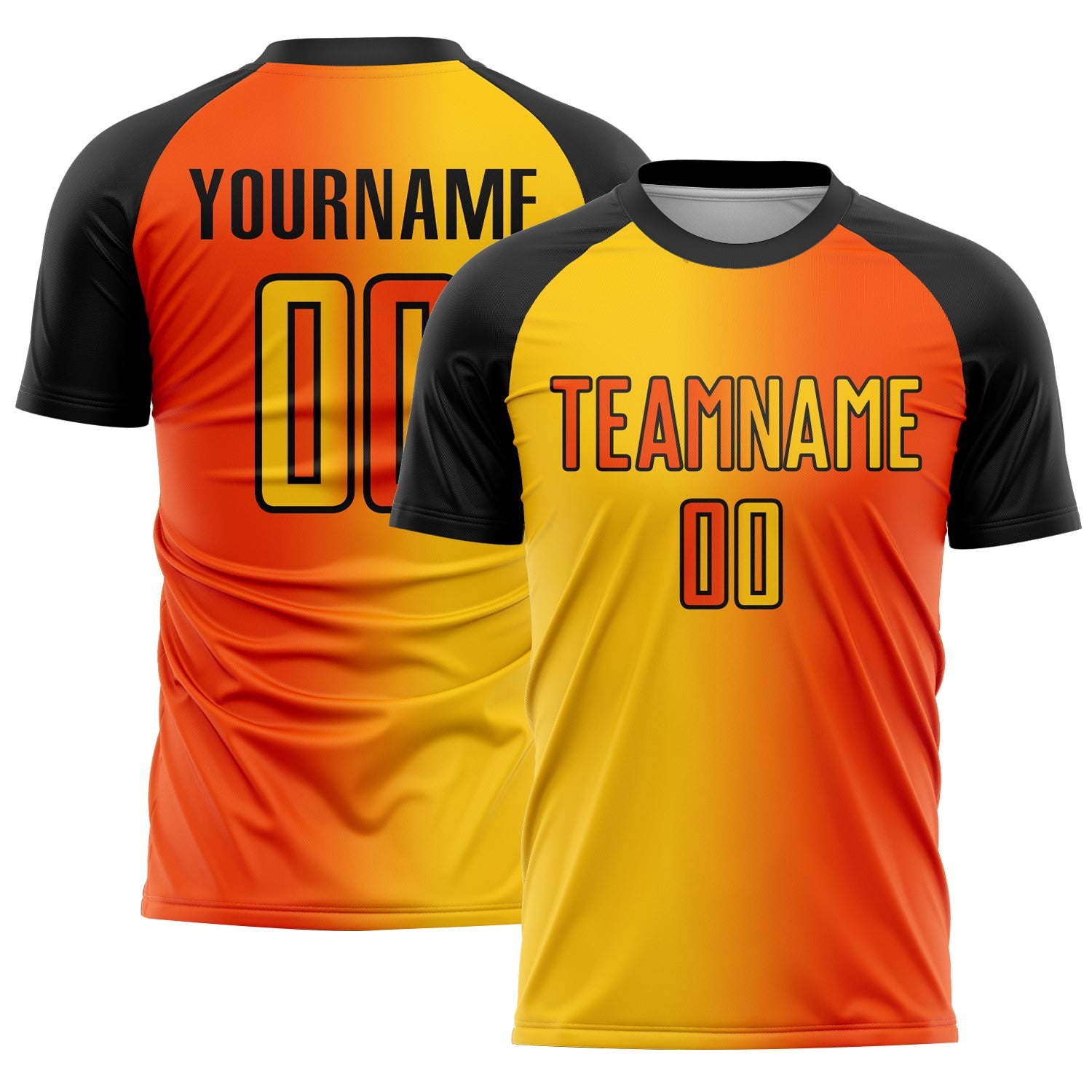 Custom Orange Yellow-Black Sublimation Gradient Fashion Soccer Uniform Jersey - Main View