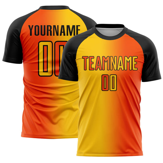 Custom Orange Yellow-Black Sublimation Gradient Fashion Soccer Uniform Jersey - Main View