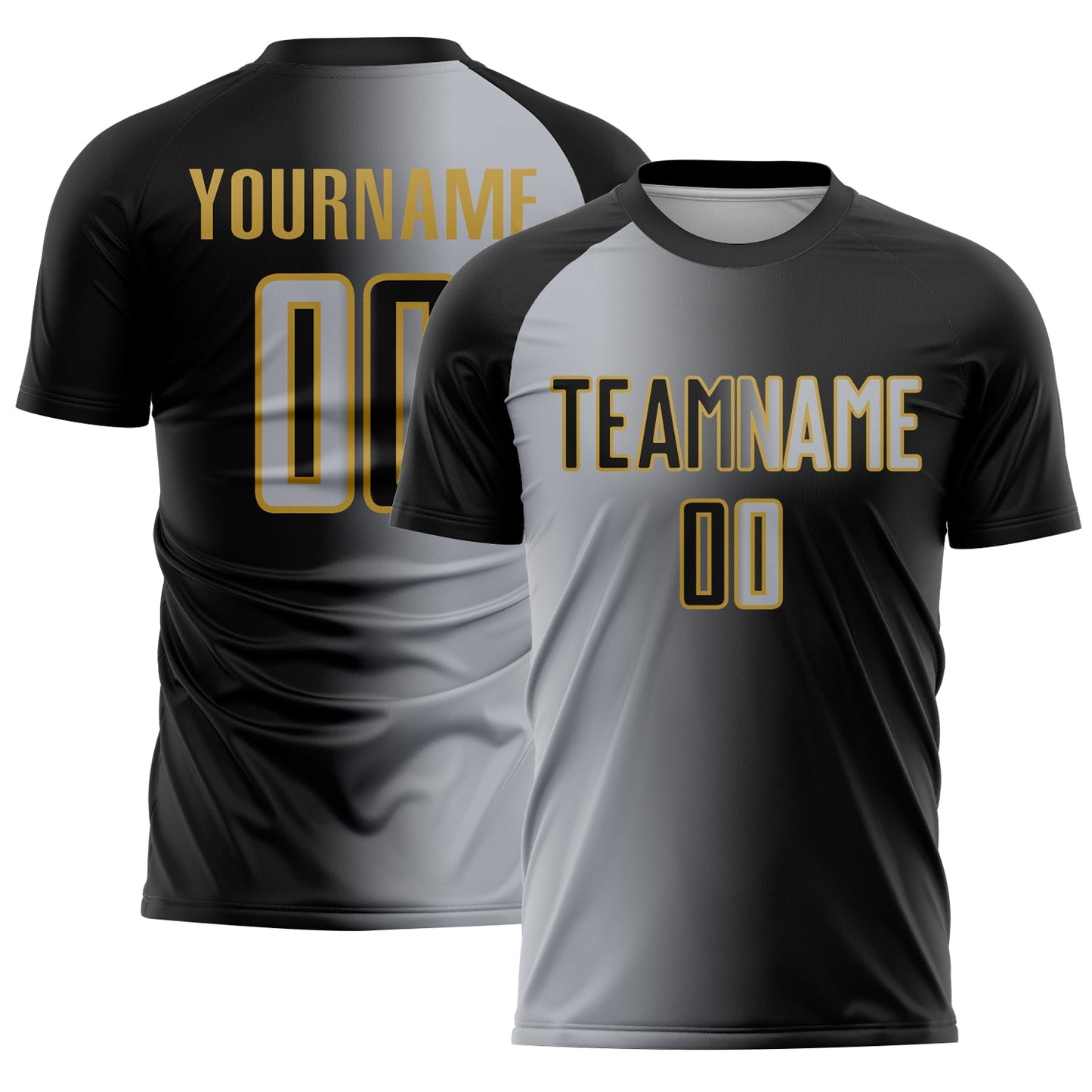 Custom Black Gray-Old Gold Sublimation Gradient Fashion Soccer Uniform Jersey - Main View