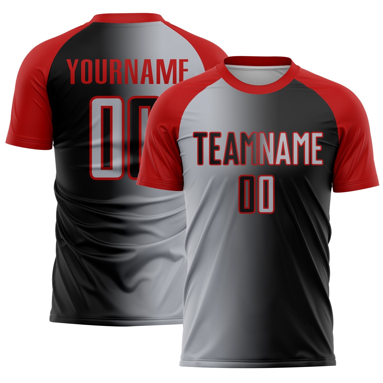 Custom Black Gray-Red Sublimation Gradient Fashion Soccer Uniform Jersey - Main View