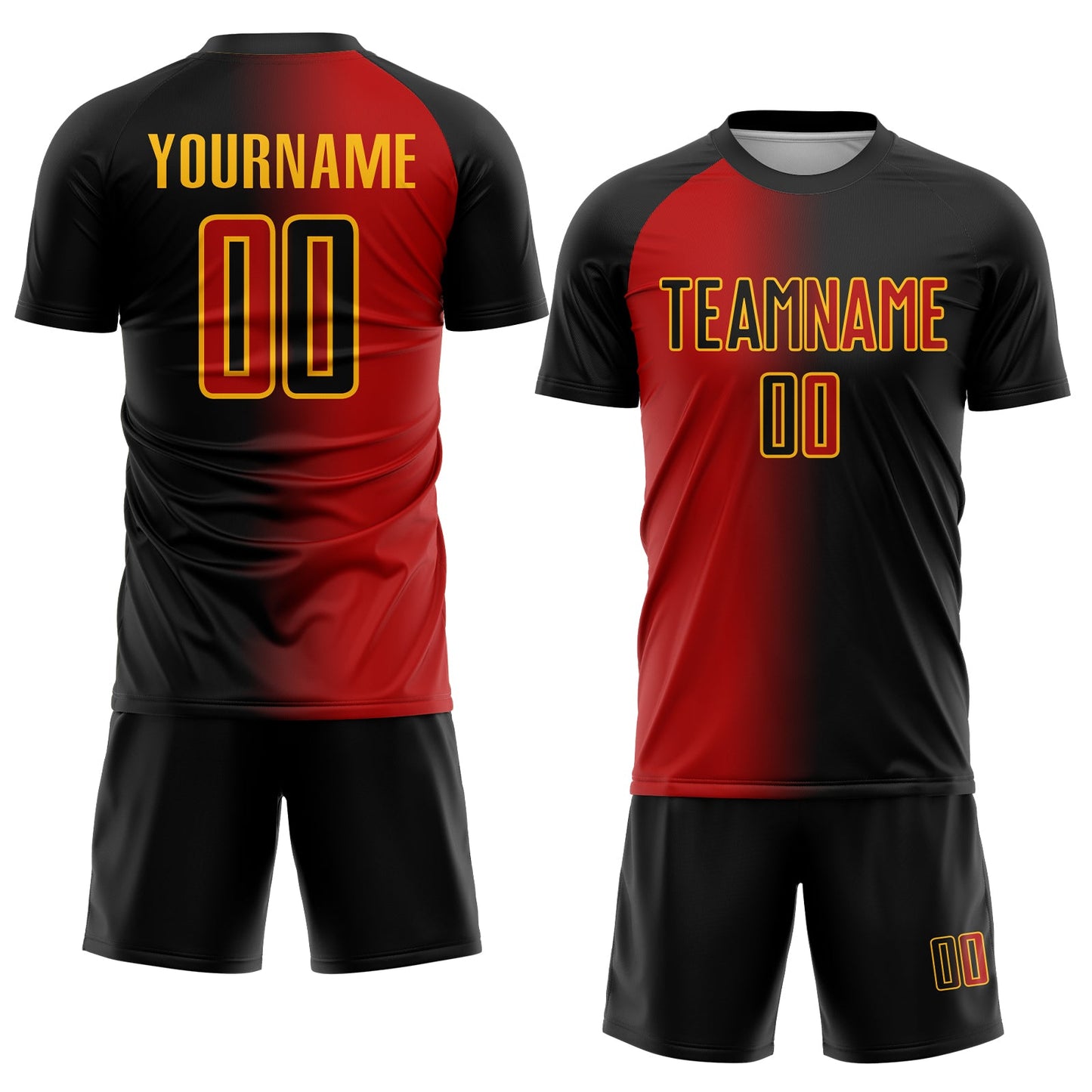Custom Black Red-Gold Sublimation Gradient Fashion Soccer Uniform Jersey view 2