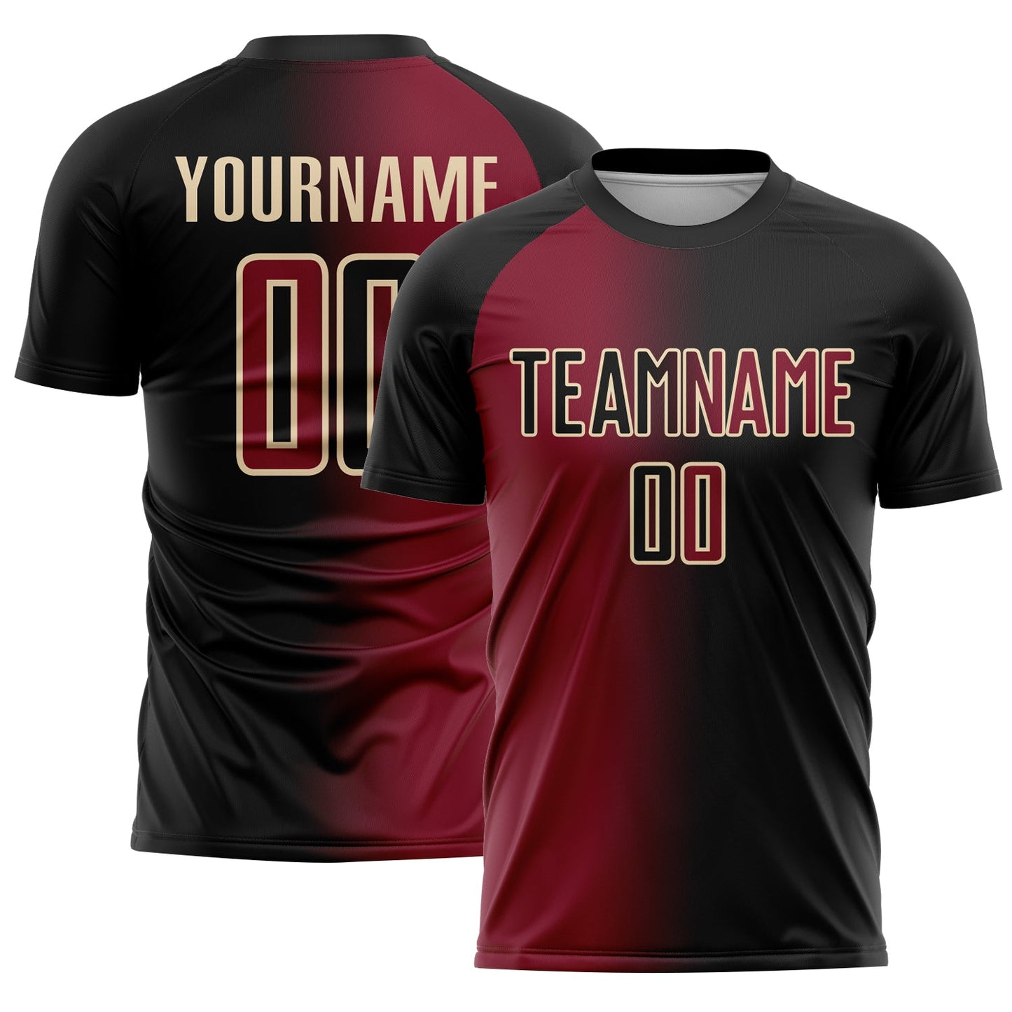 Custom Black Crimson-Cream Sublimation Gradient Fashion Soccer Uniform Jersey - Main View