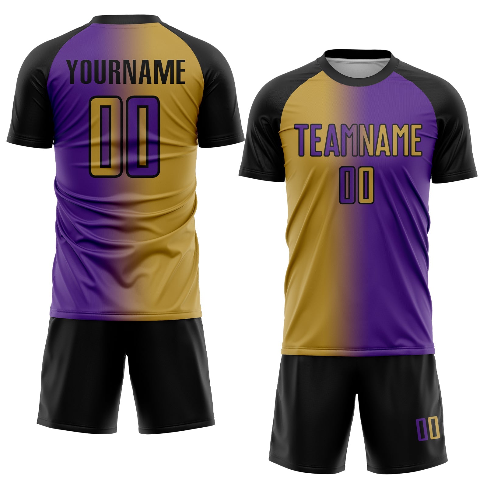 Custom Purple Old Gold-Black Sublimation Gradient Fashion Soccer Uniform Jersey view 2